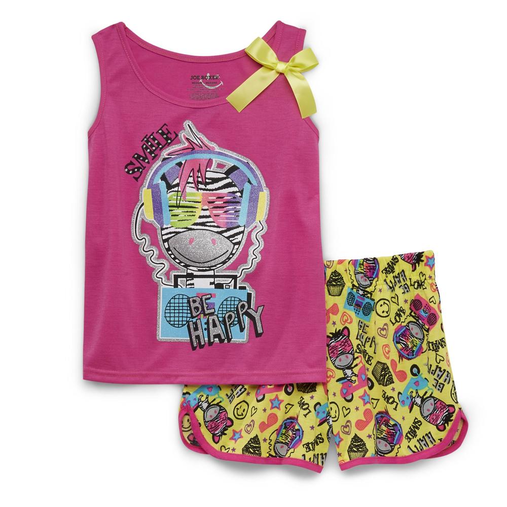 Joe Boxer Girl's Pajama Tank Top & Shorts - Be Happy Zebra