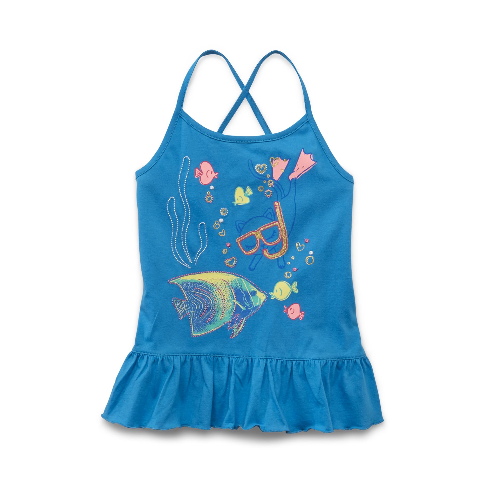 Toughskins Girl's Strappy Tank Top - Fish & Kitty Cat