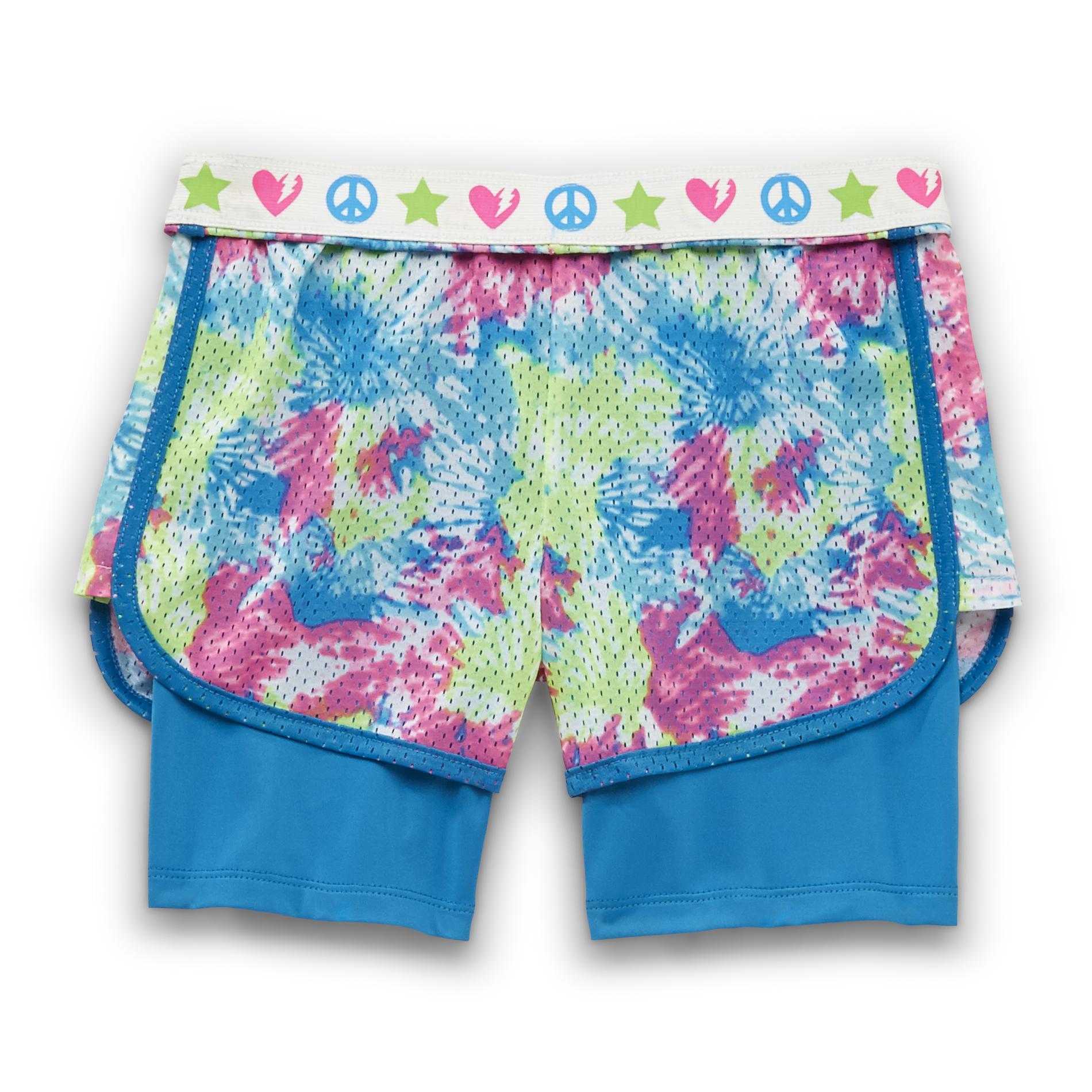 Piper Active Girl's Layered Mesh Shorts - Tie-Dye