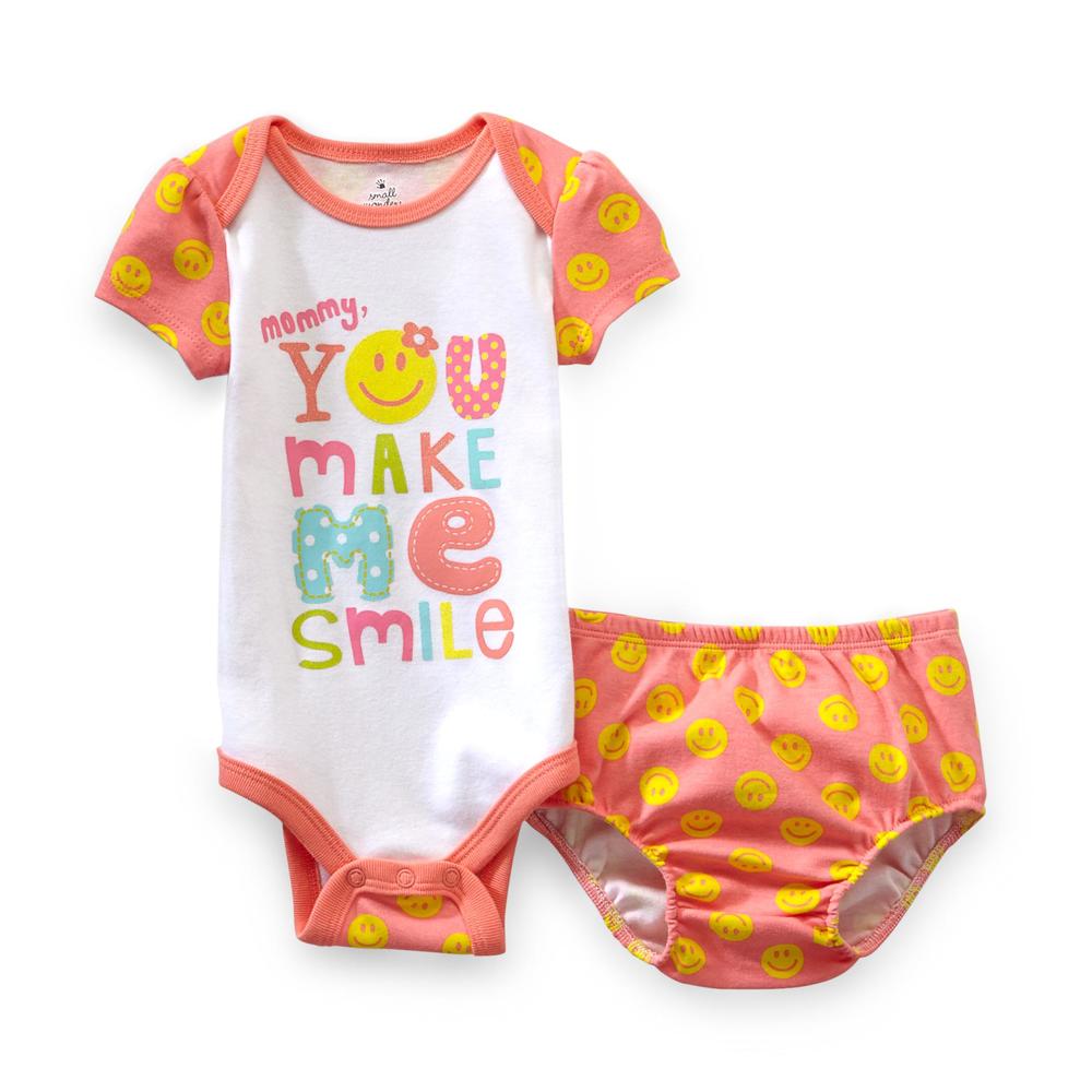Small Wonders Newborn Girl's Bodysuit & Diaper Cover - Mommy & Smiley Face