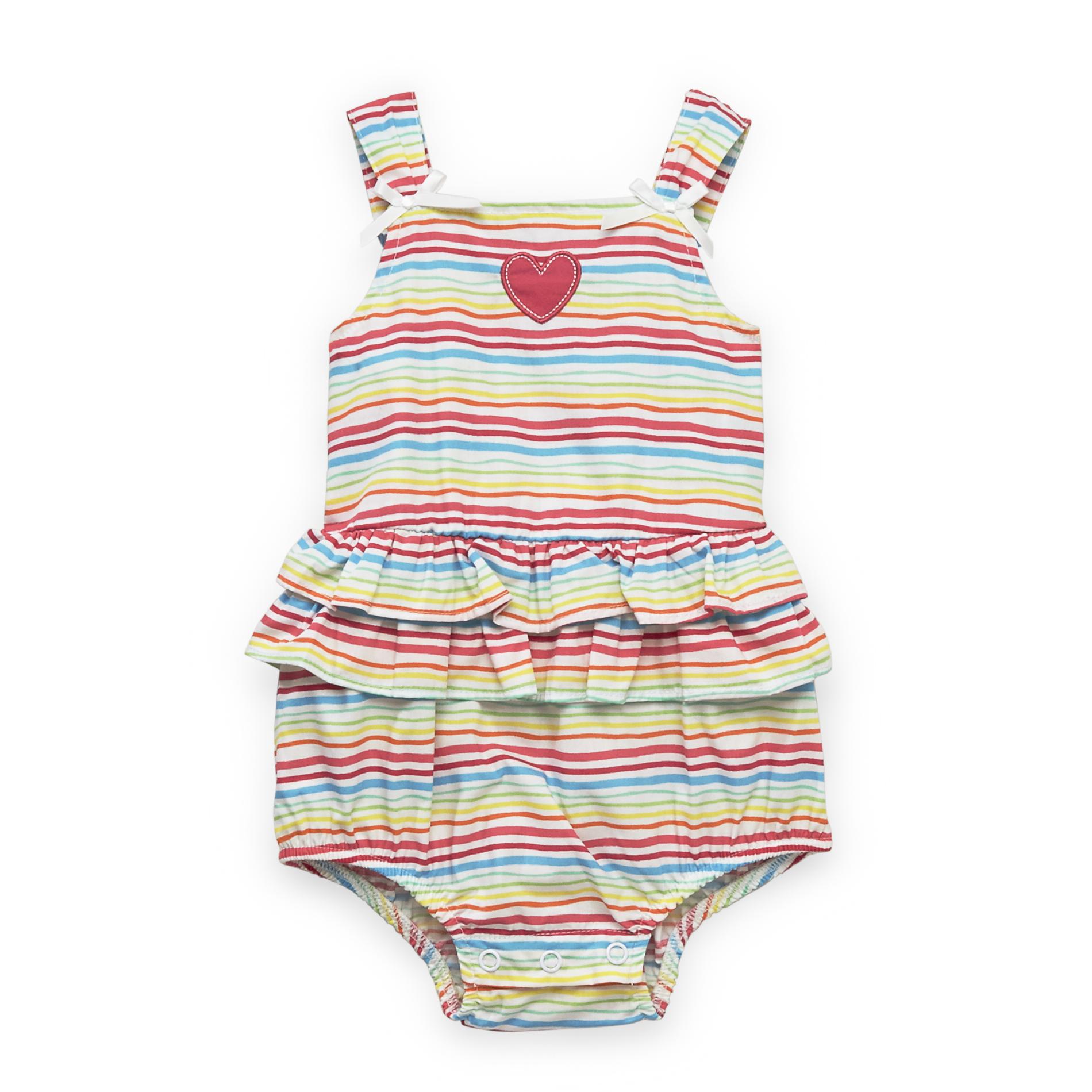 Small Wonders Newborn Girl's Ruffle Tiered Bodysuit - Heart & Striped