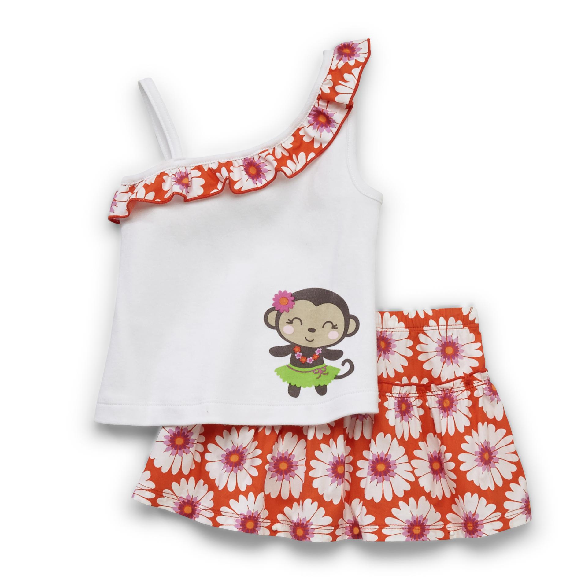 Small Wonders Newborn Girl's Sleeveless Top & Skirt - Aloha Monkey