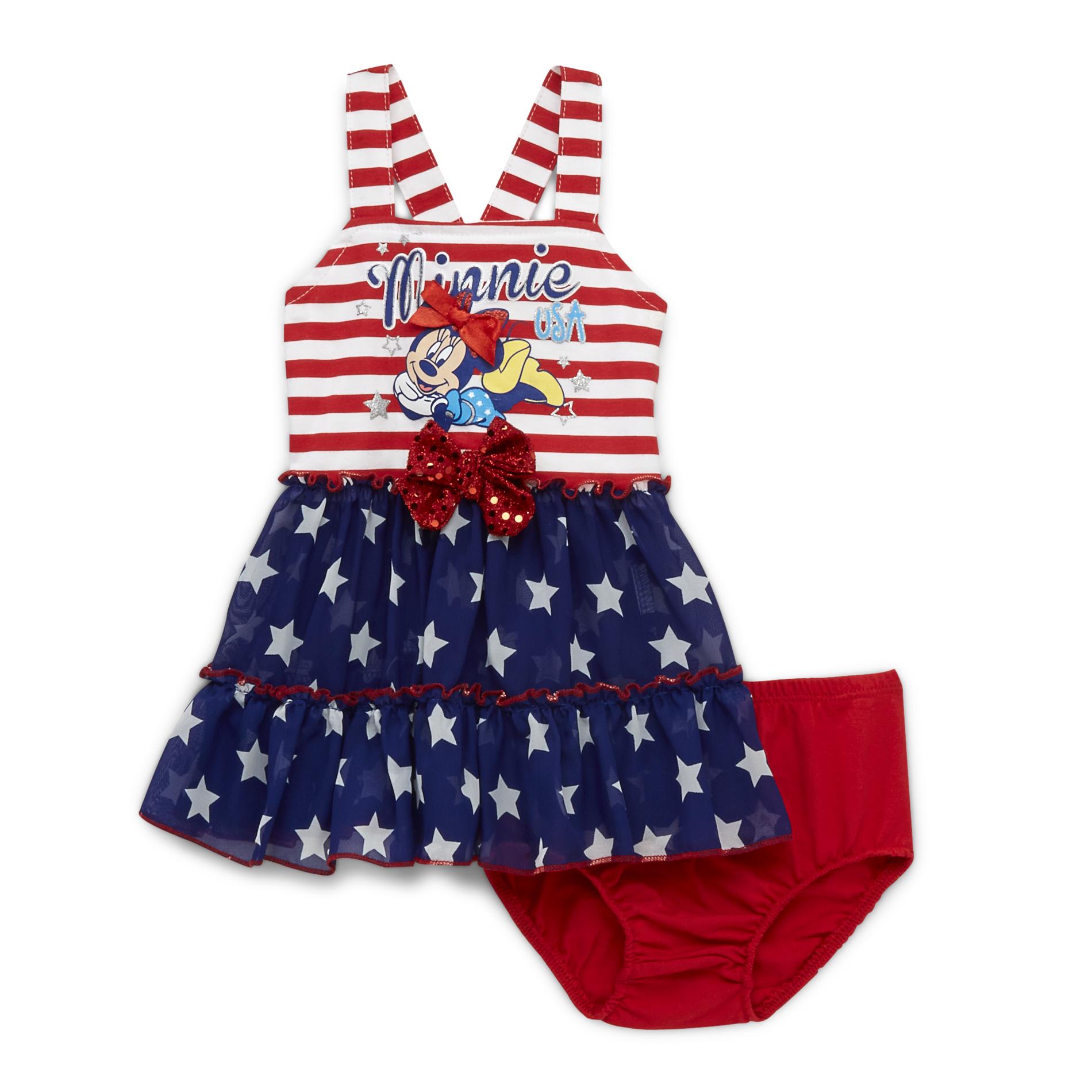 Disney Minnie Mouse Newborn Girl's Graphic Tunic Top & Diaper Cover - Stars & Stripes