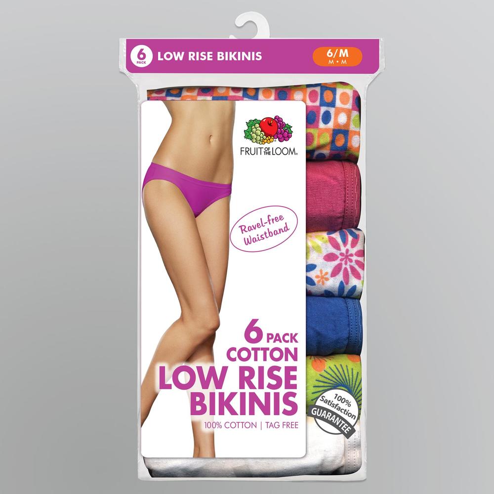 Fruit of the Loom Women's 6-Pack Cotton Low Rise Bikini Panties