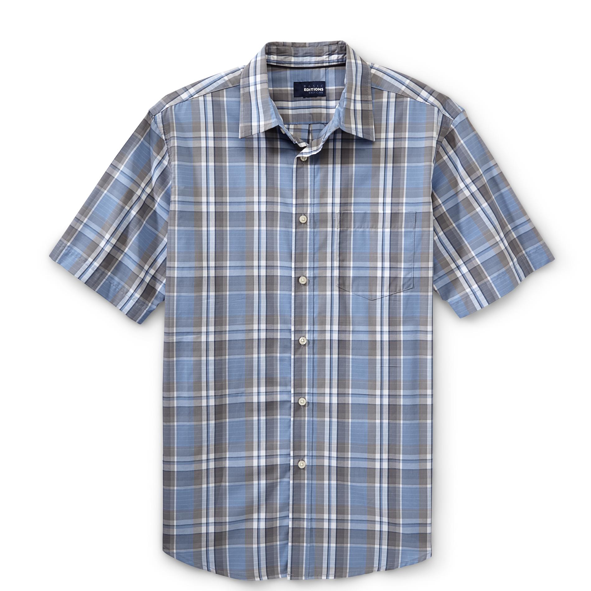 Basic Editions Men's Big & Tall Easy-Care Short-Sleeve Shirt - Plaid