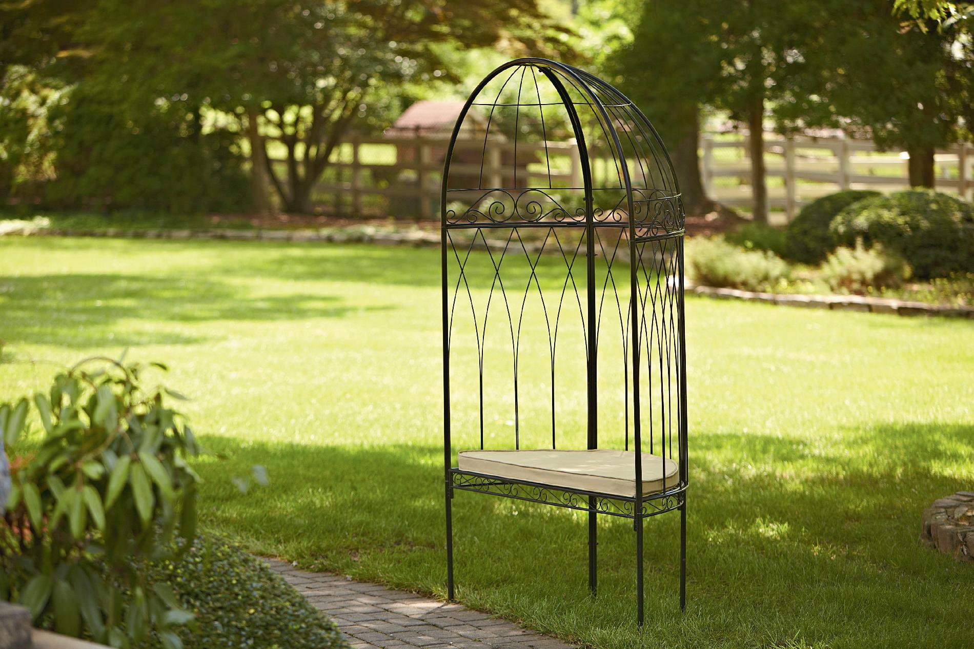 Garden Oasis Metal Arbor with Bench and Cushion