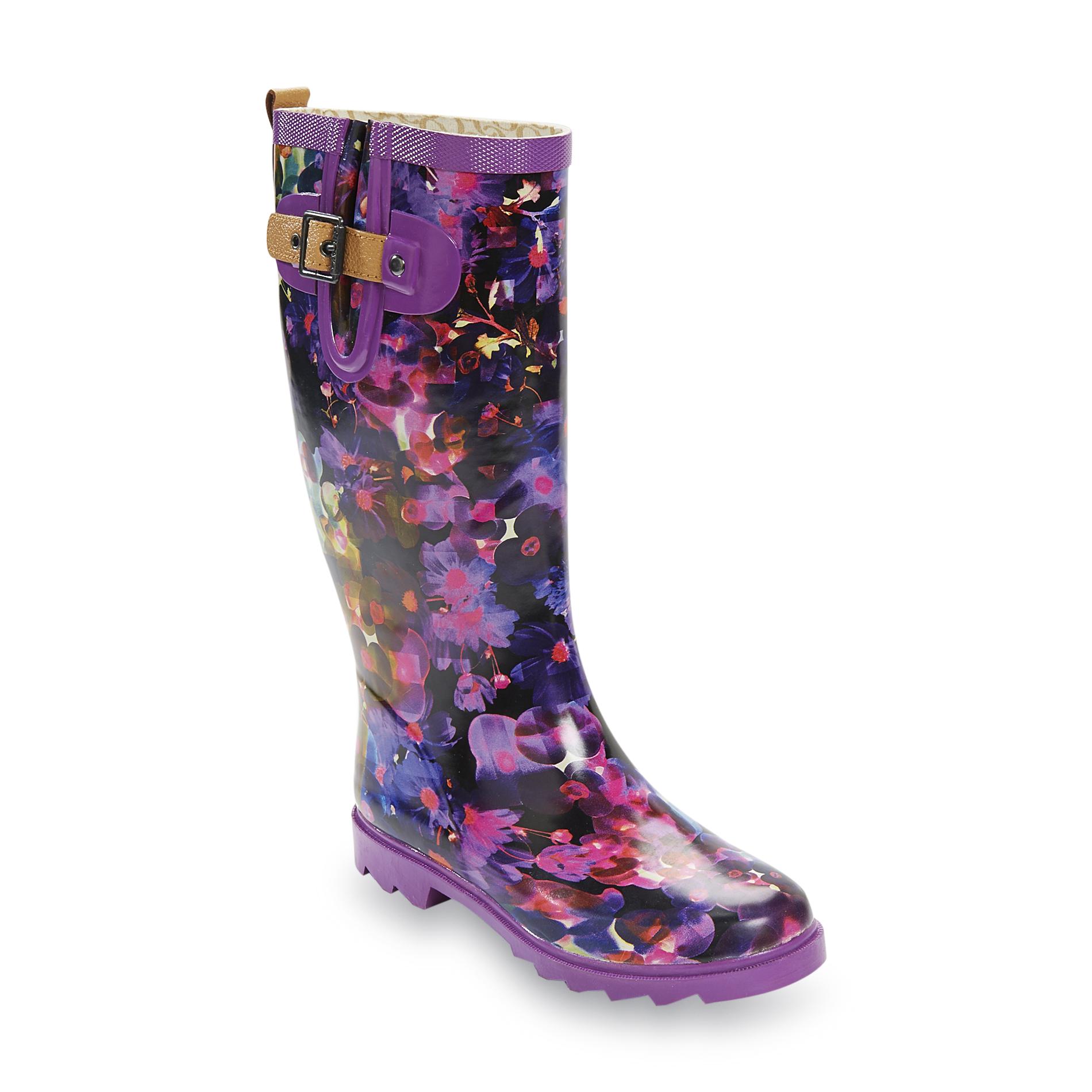 Chooka Women's Trance 12-Inch Purple/Multicolor Water-Resistant Pull-On Boot - Floral