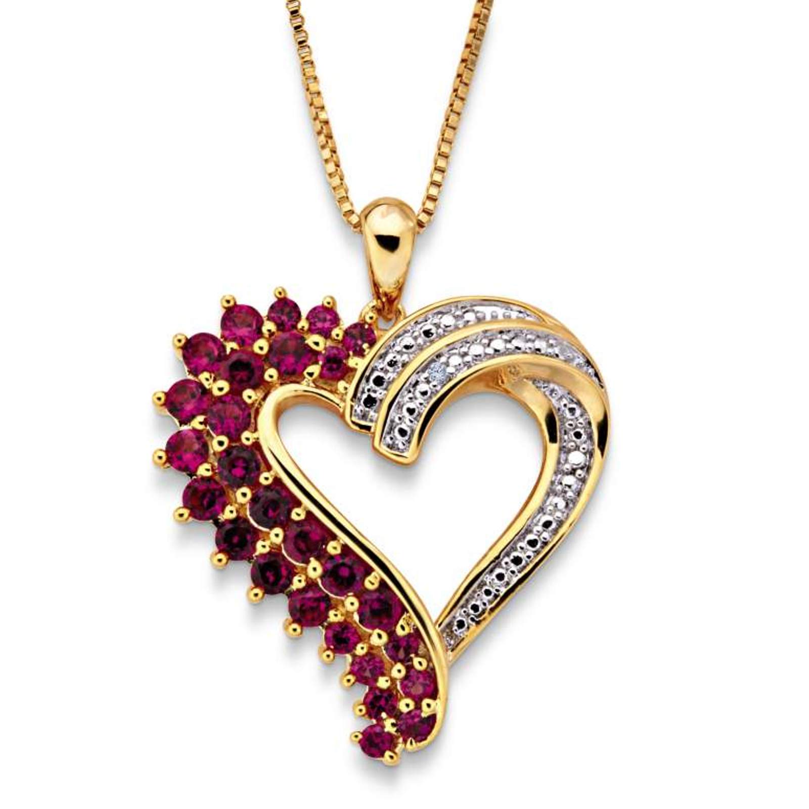 Gold Over Brass Lab Created Ruby and Diamond Heart Pendant