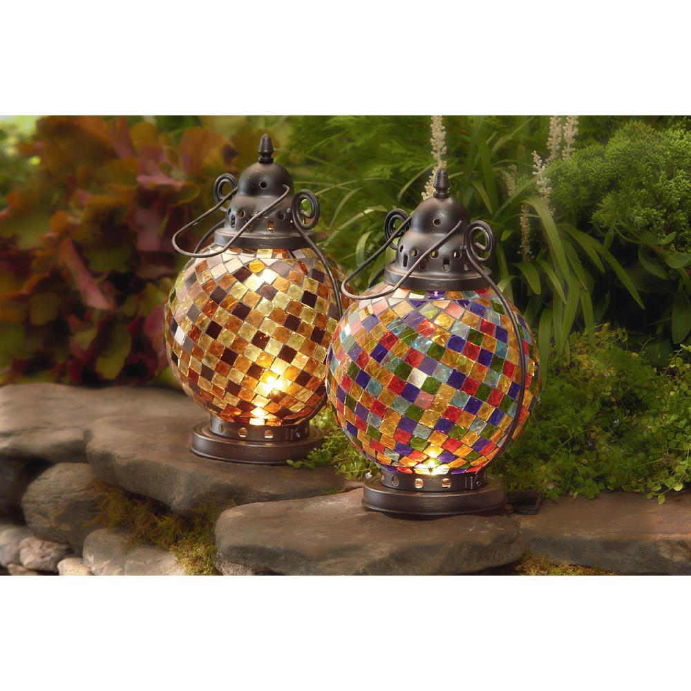 Garden Oasis Mosaic Lantern- Brown