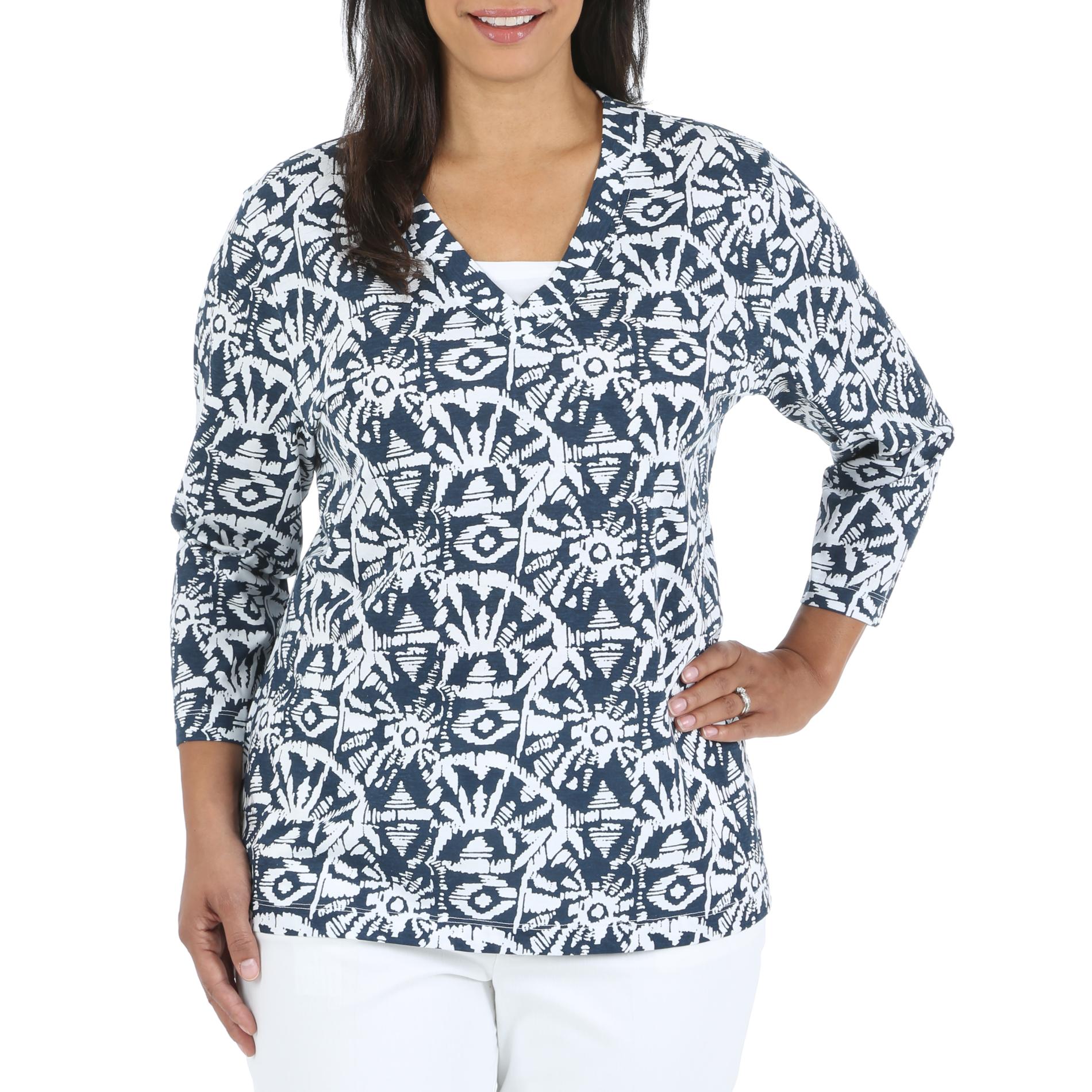 Riders by Lee Women's Plus Thea Knit V-Neck Top - Abstract