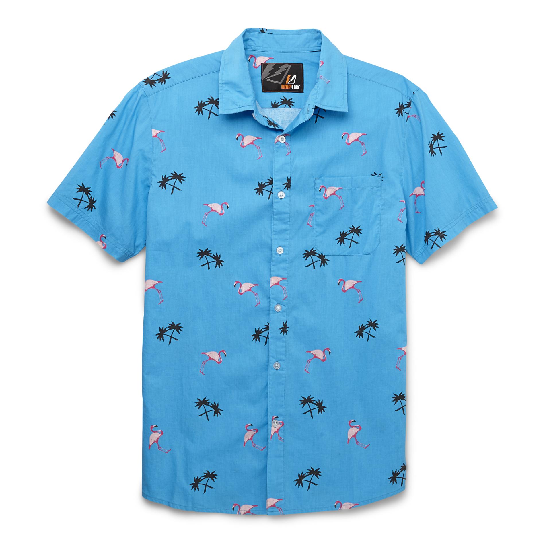 Amplify Young Men's Button-Front Shirt - Flamingos
