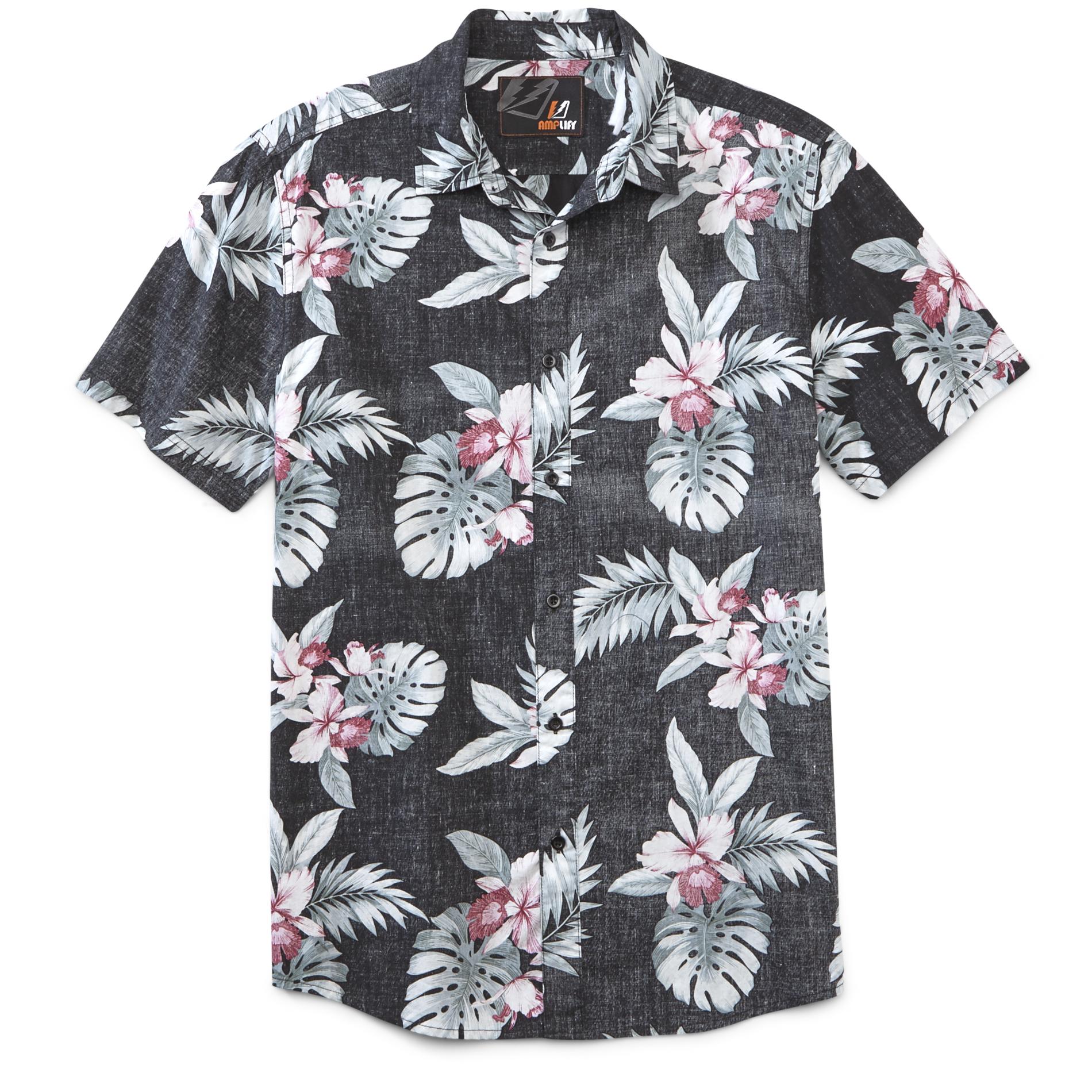 Amplify Young Men's Button-Front Shirt - Floral Ferns