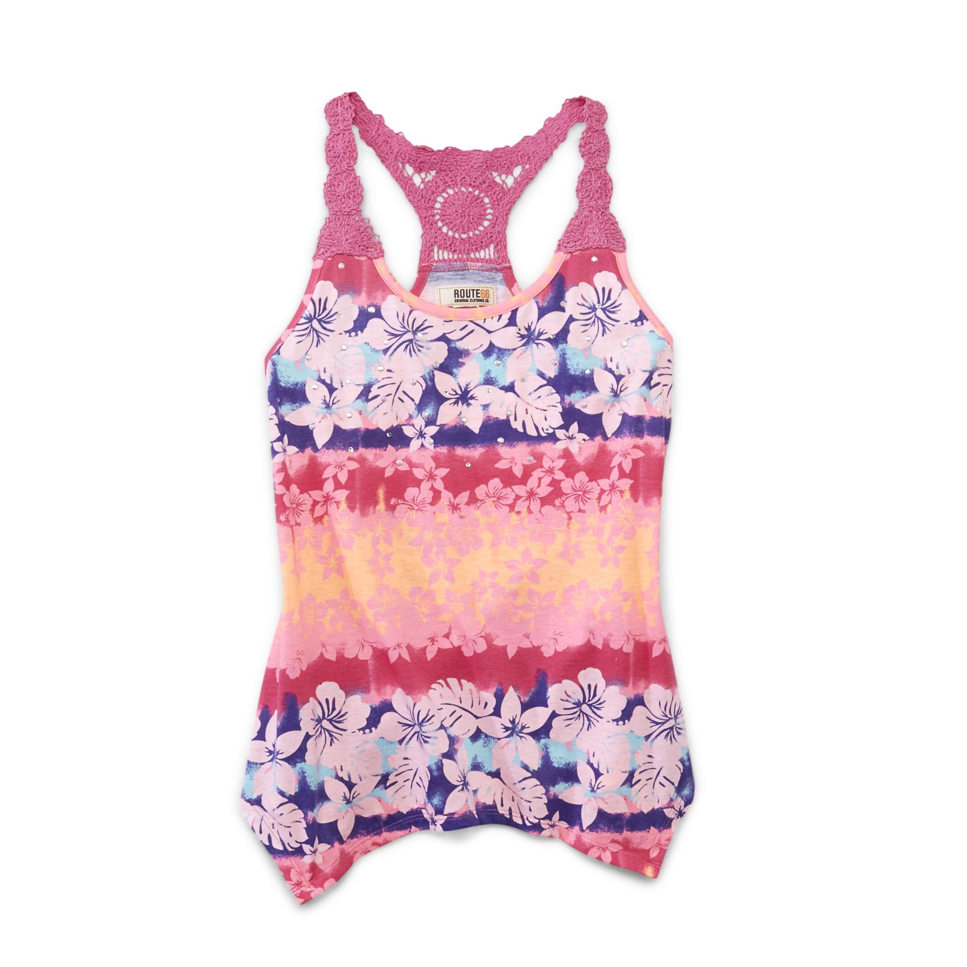 Route 66 Girl's Crocheted Racerback Tank Top - Floral Ombre