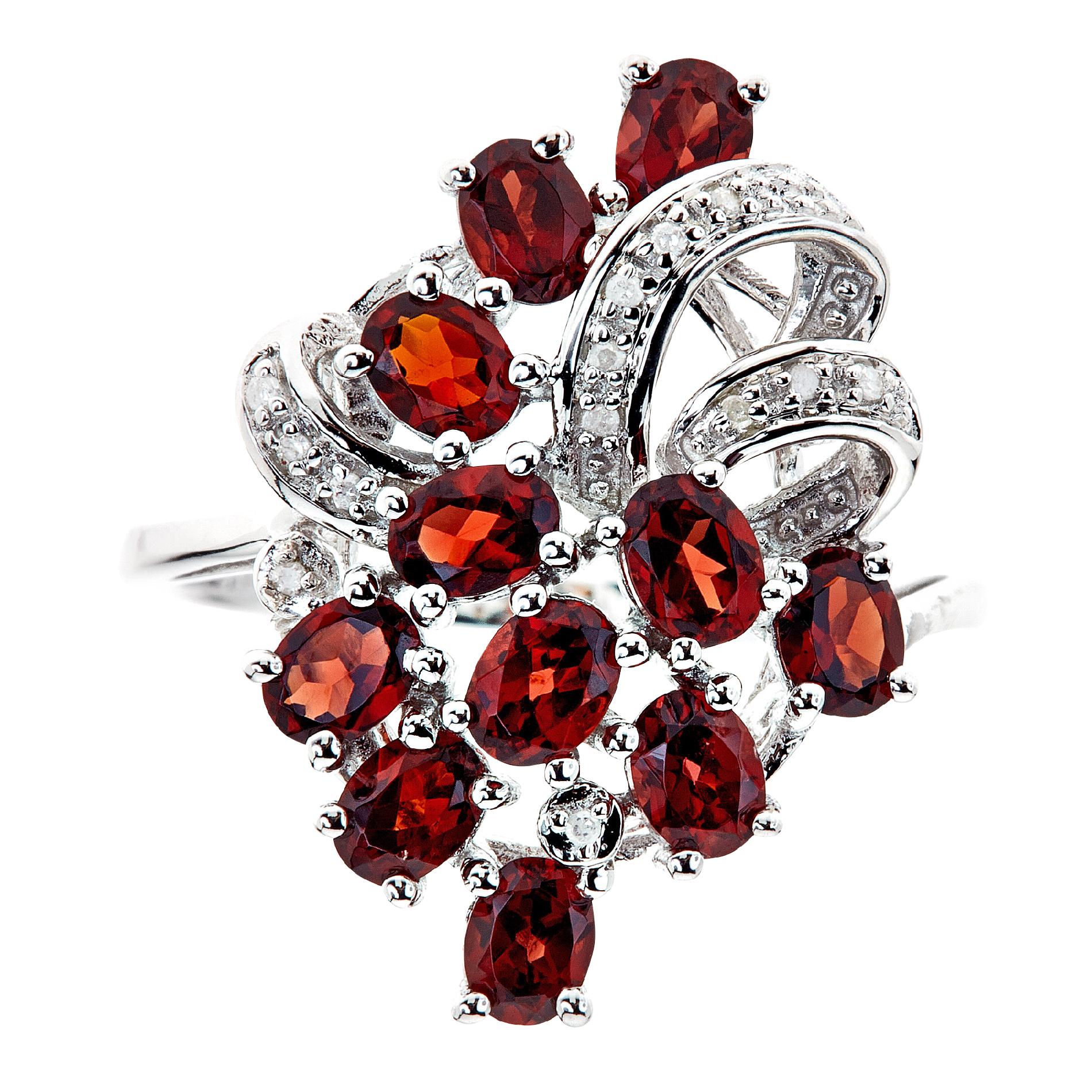 Ladies Sterling Silver Garnet and Diamond Accent Ring
