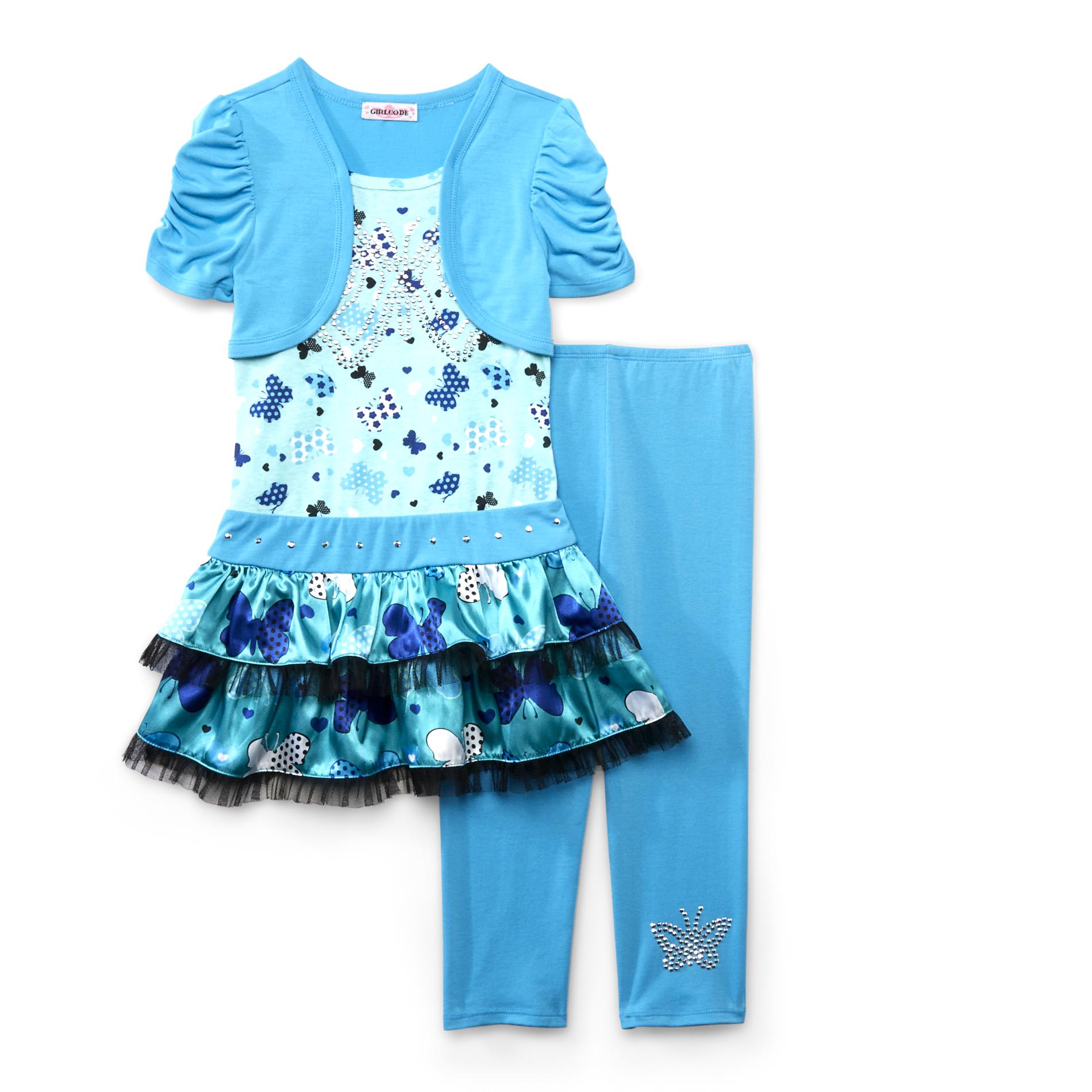 Girl Code Girl's Shrug Dress & Leggings - Butterflies