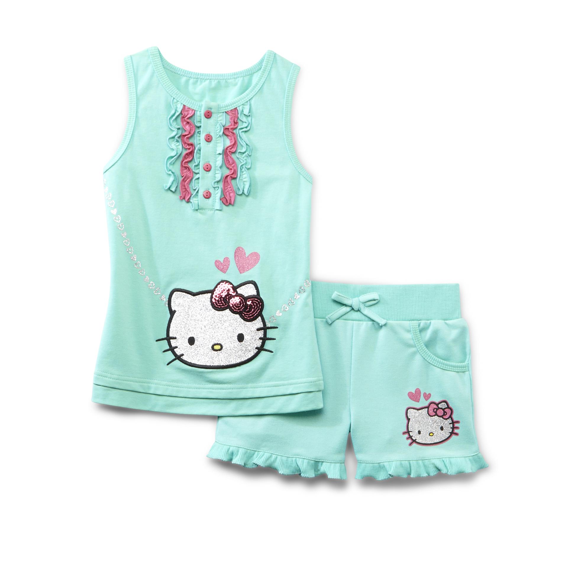 Hello Kitty Girl's Sleeveless Ruffle Top & Shorts