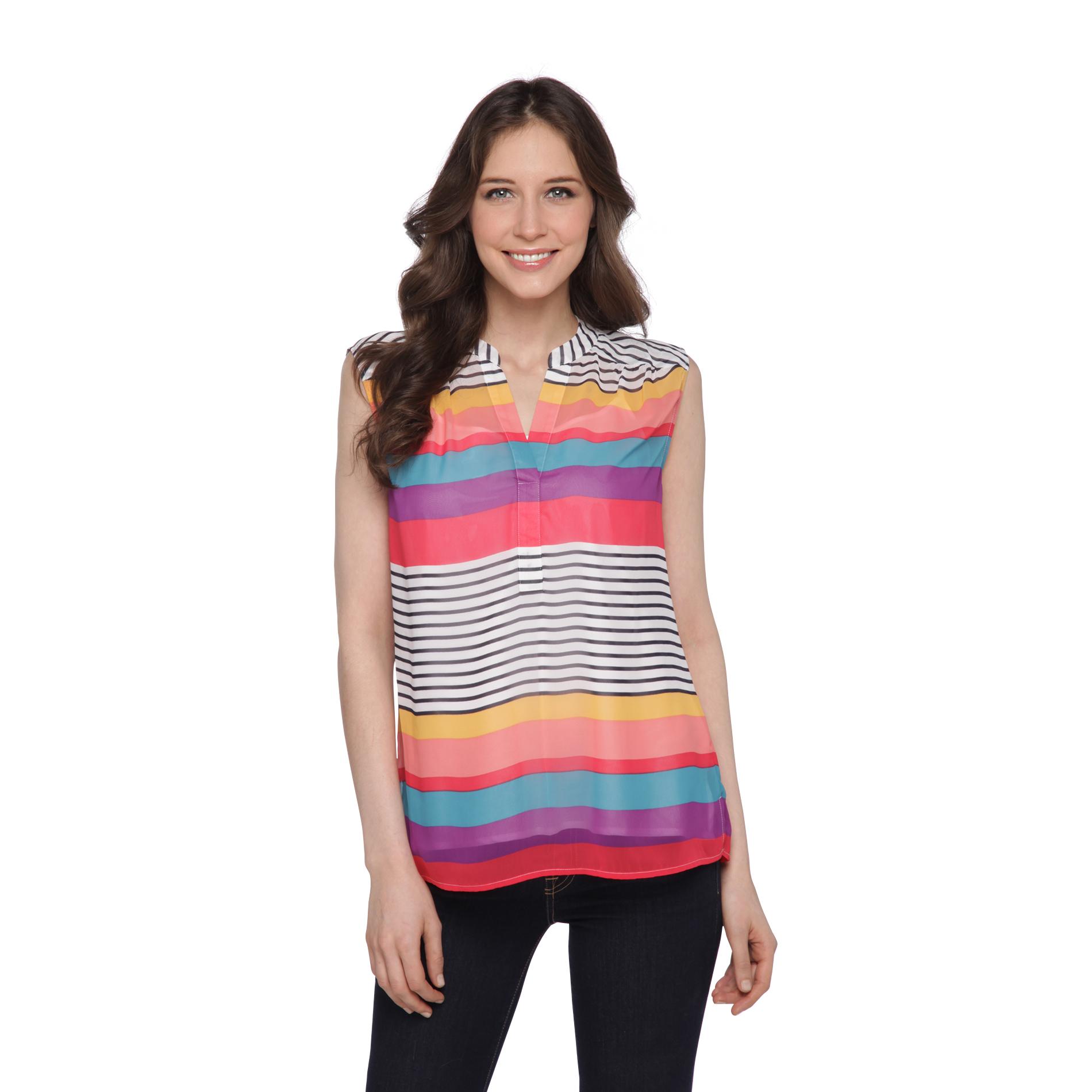 Jaclyn Smith Women's Sleeveless Sheer Blouse - Colorblock Stripes