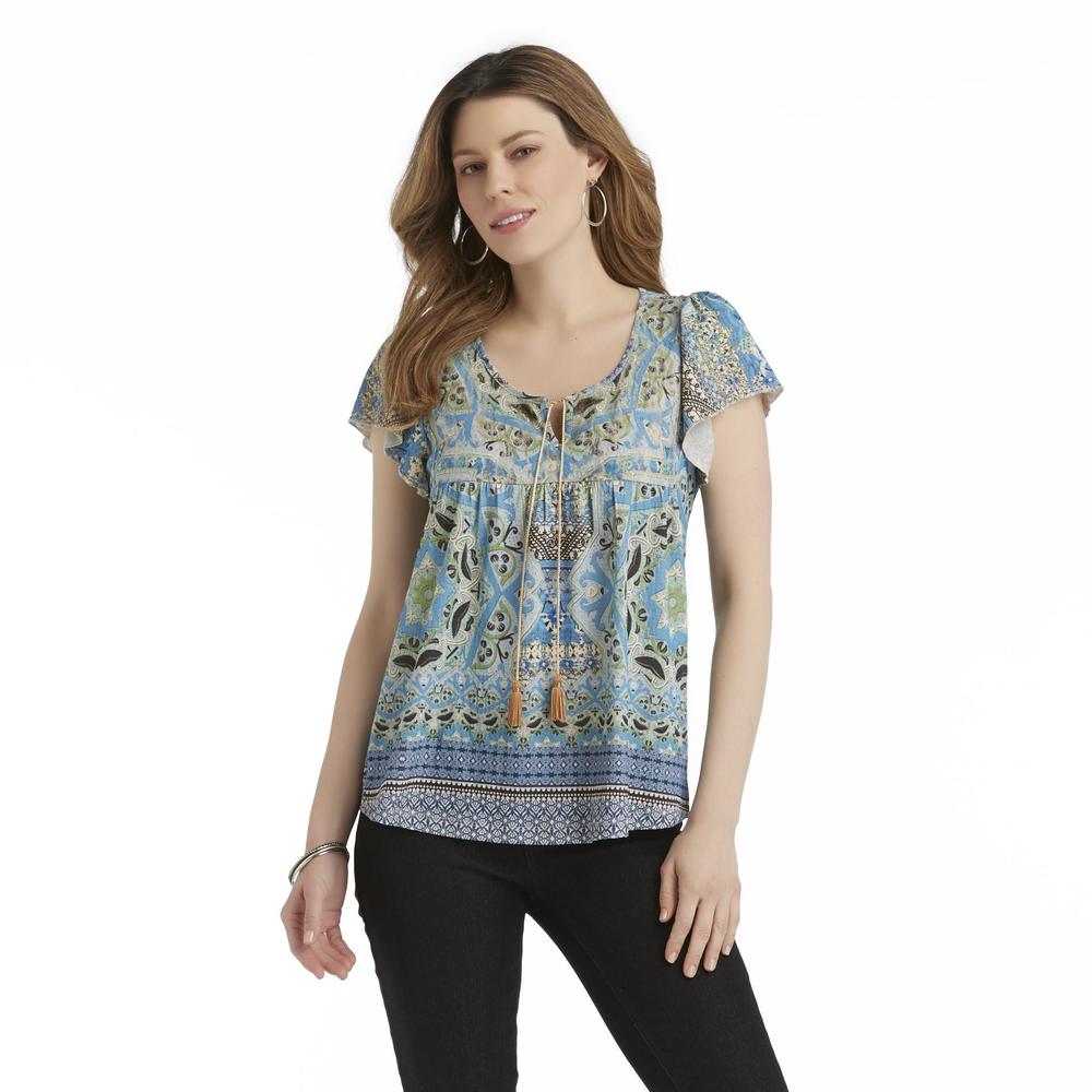 Live and Let Live Women's Peasant Top - Abstract Patterns