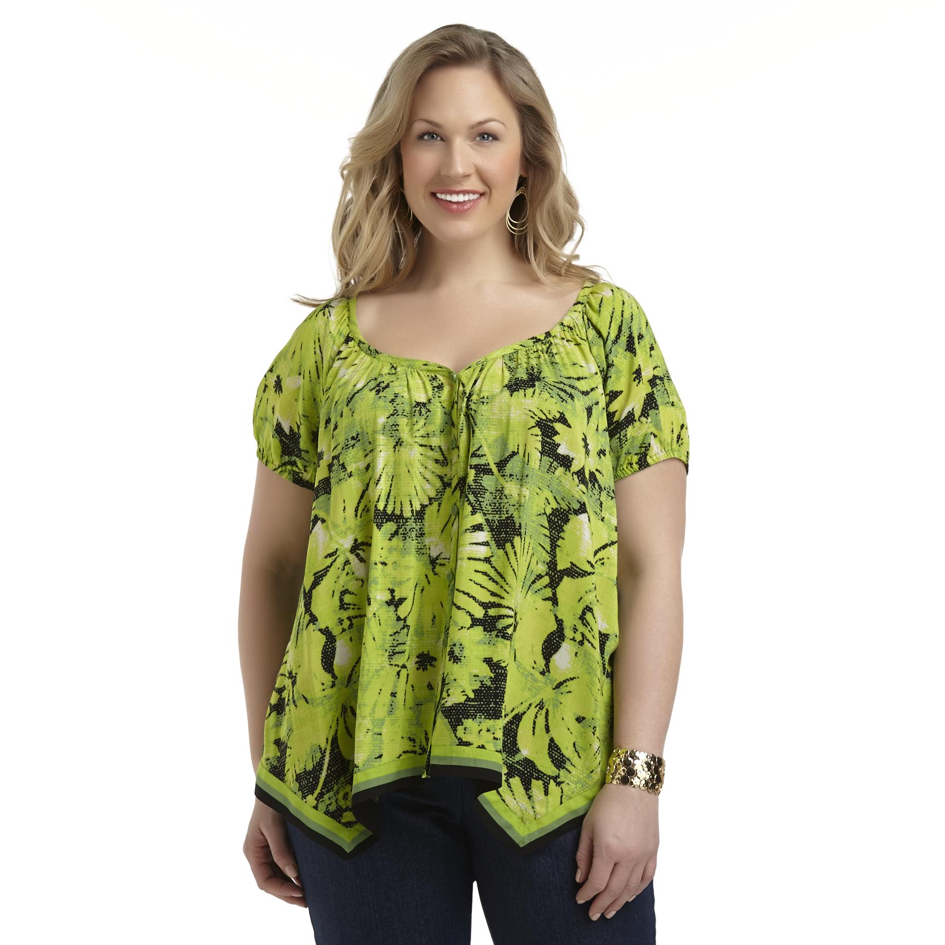 Beverly Drive Women's Plus V-Neck Top - Floral
