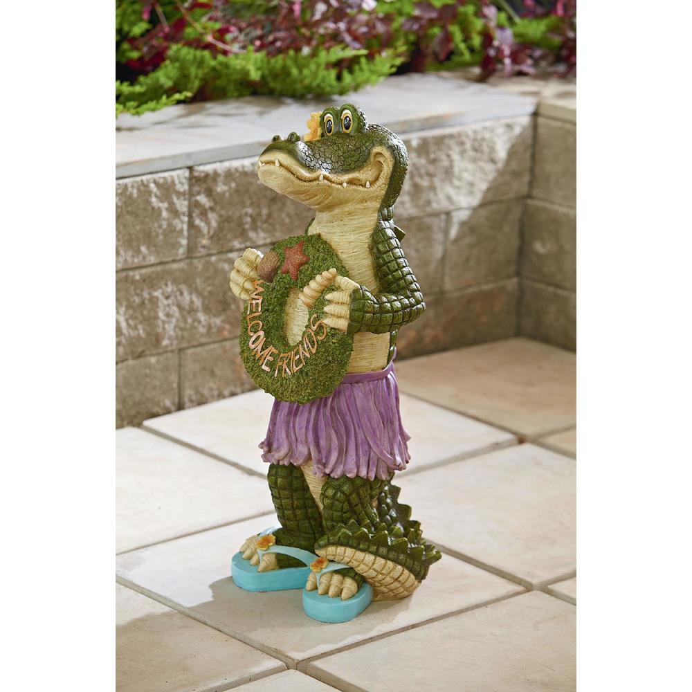 Garden Oasis Large Alligator Statue With Welcome Sign