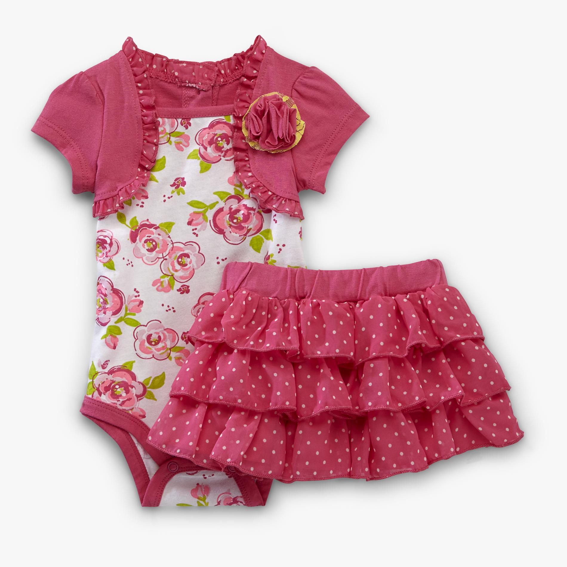 Small Wonders Infant Girl's Bodysuit & Skirt - Floral & Polka Dots