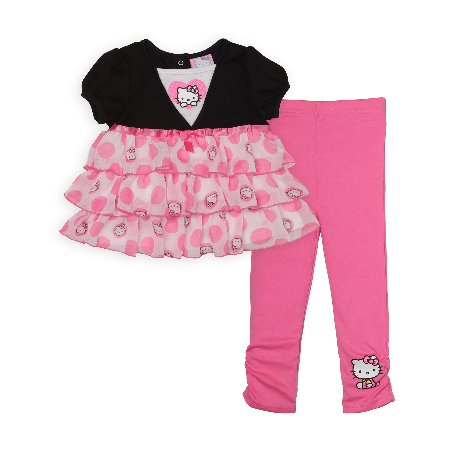 Hello Kitty Infant & Toddler Girl's Tiered Ruffle Top & Leggings