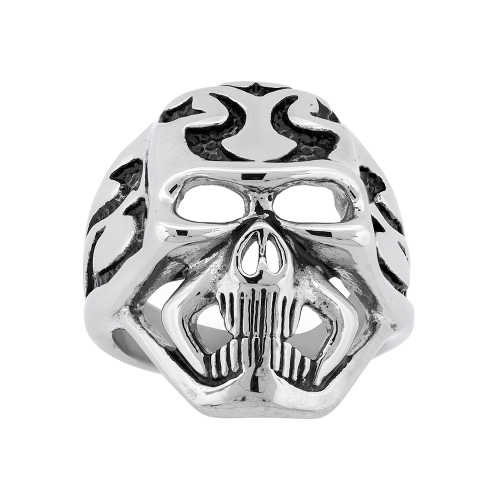 Stainless Steel Scrolled Skull Ring