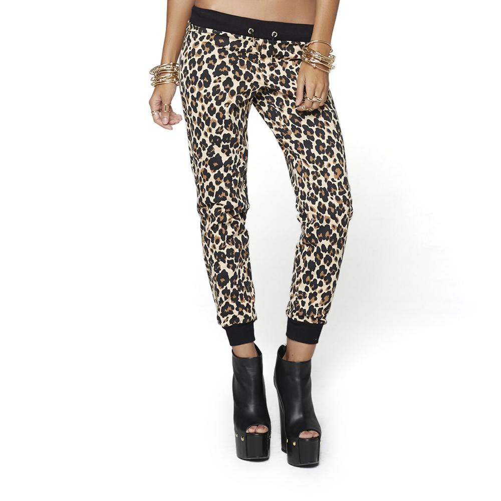 Nicki Minaj Women's Low Rise Cropped Sweatpants - Cheetah Print