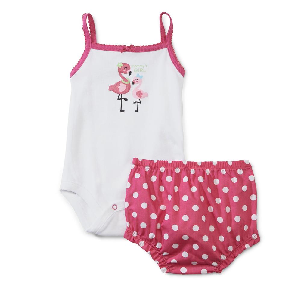 Small Wonders Newborn Girl's Bodysuit & Diaper Cover - Flamingos & Polka Dots