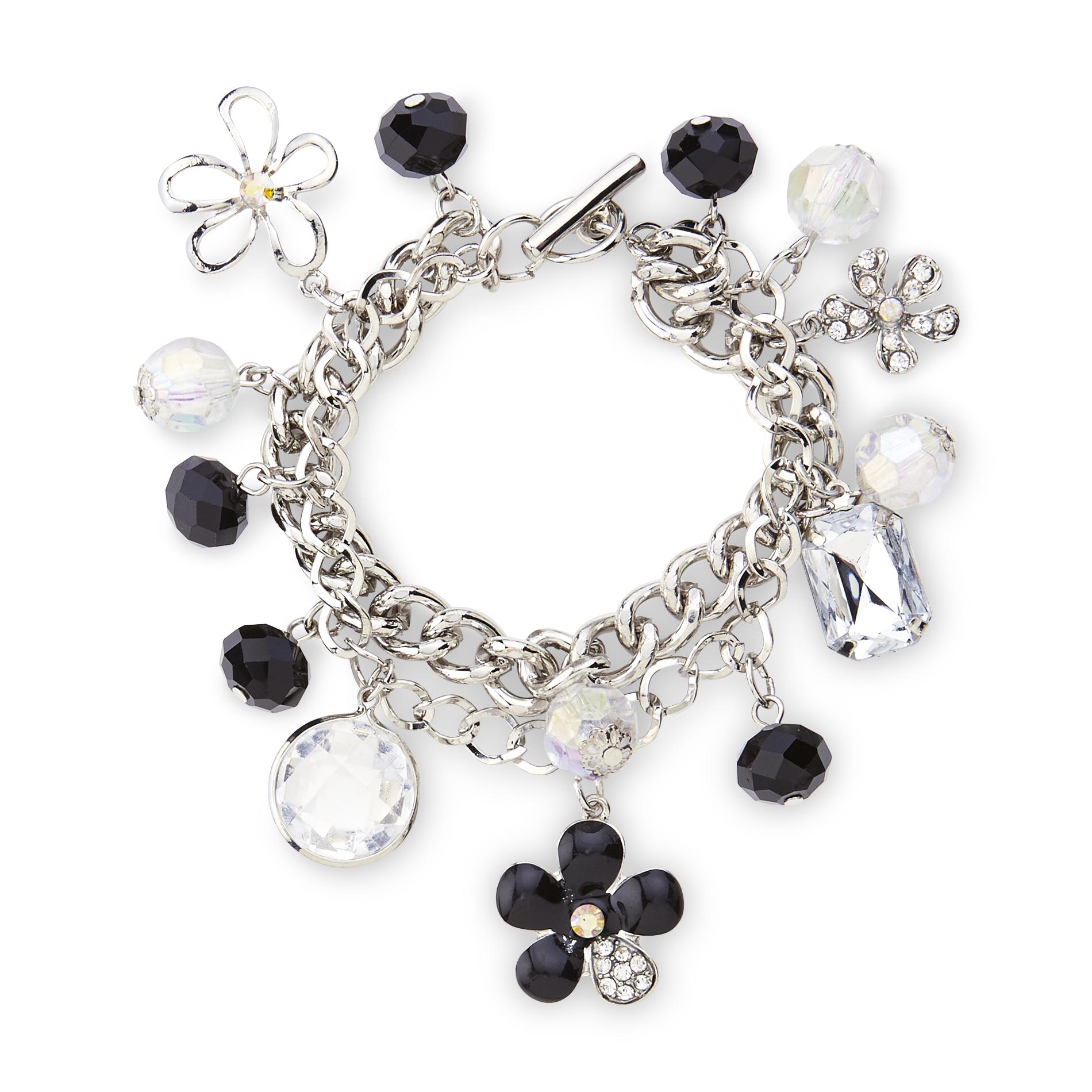 Jaclyn Smith Women's Rhinestone & Floral Double-Strand Charm Bracelet