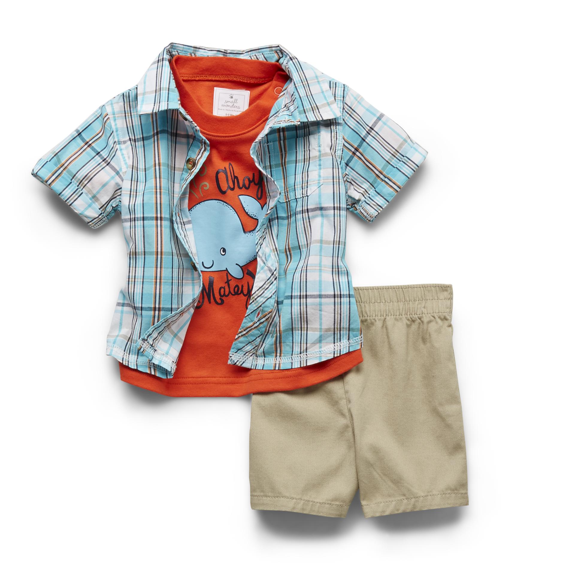 Small Wonders Newborn Boy's Button-Front Shirt  T-Shirt & Shorts - Ahoy Matey