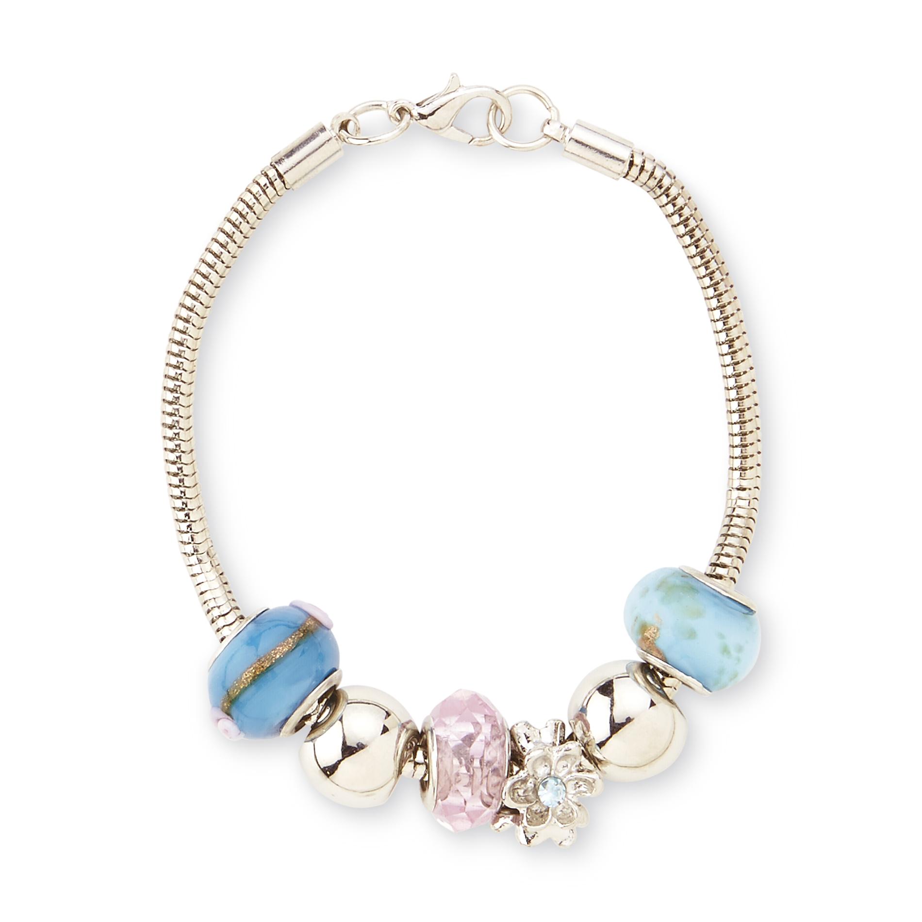 Jaclyn Smith Women's Silvertone Turquoise Swirl Charm Bracelet & Gift Box
