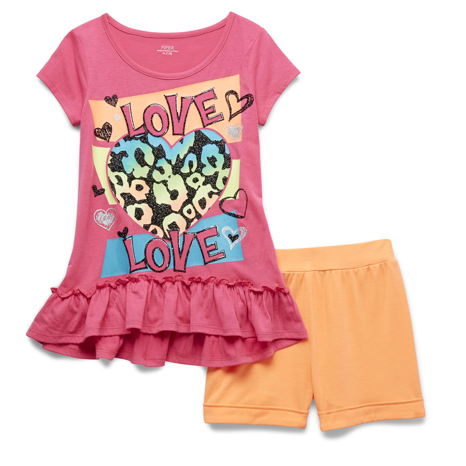 Piper Girl's Graphic T-Shirt & Shorts - Love
