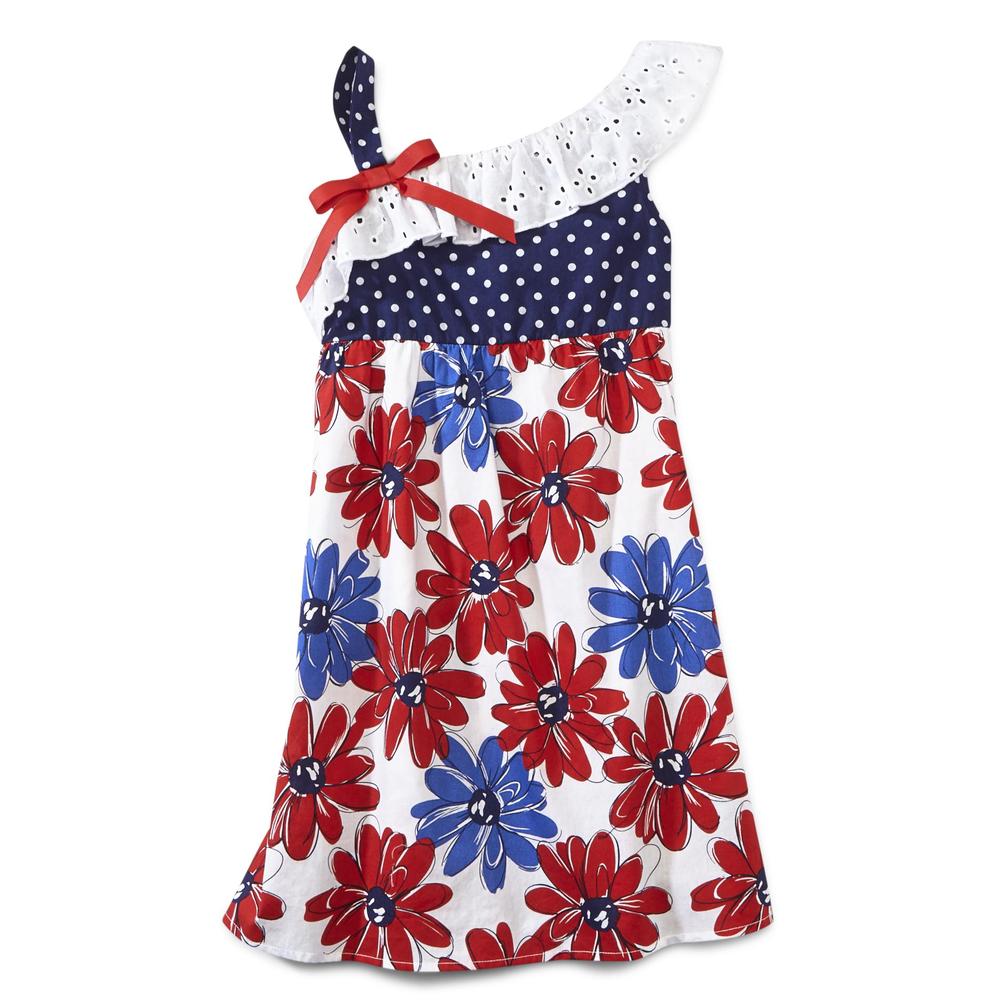 Basic Editions Girl's One-Shoulder Dress - Floral & Polka Dot