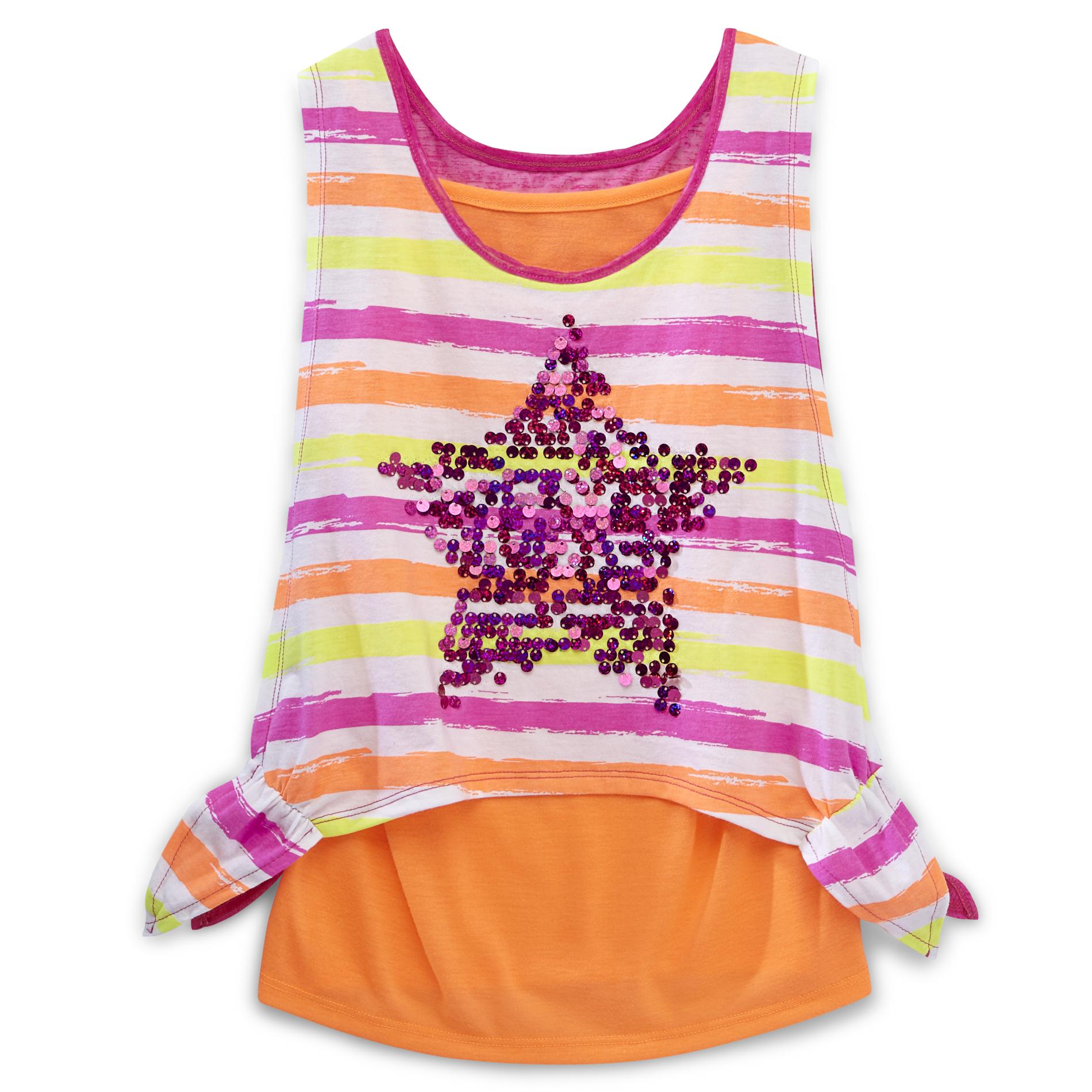 Piper Girl's Crop Top & Camisole - Sequined Star