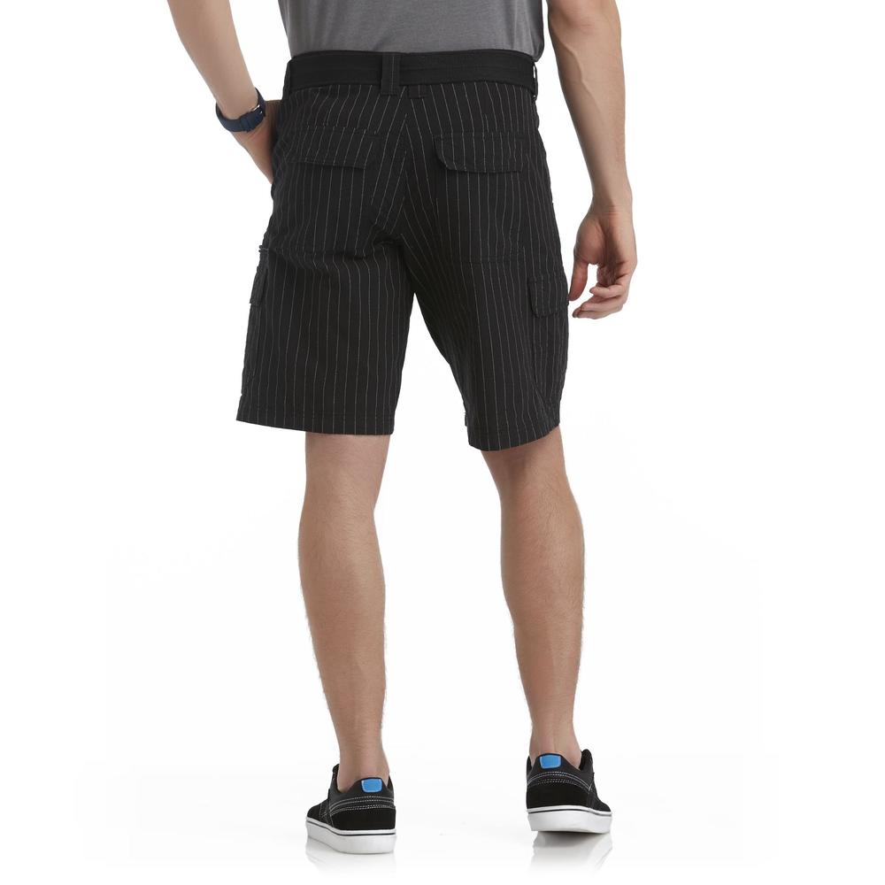 Route 66 Men's Cargo Shorts & Fabric Belt - Pinstriped