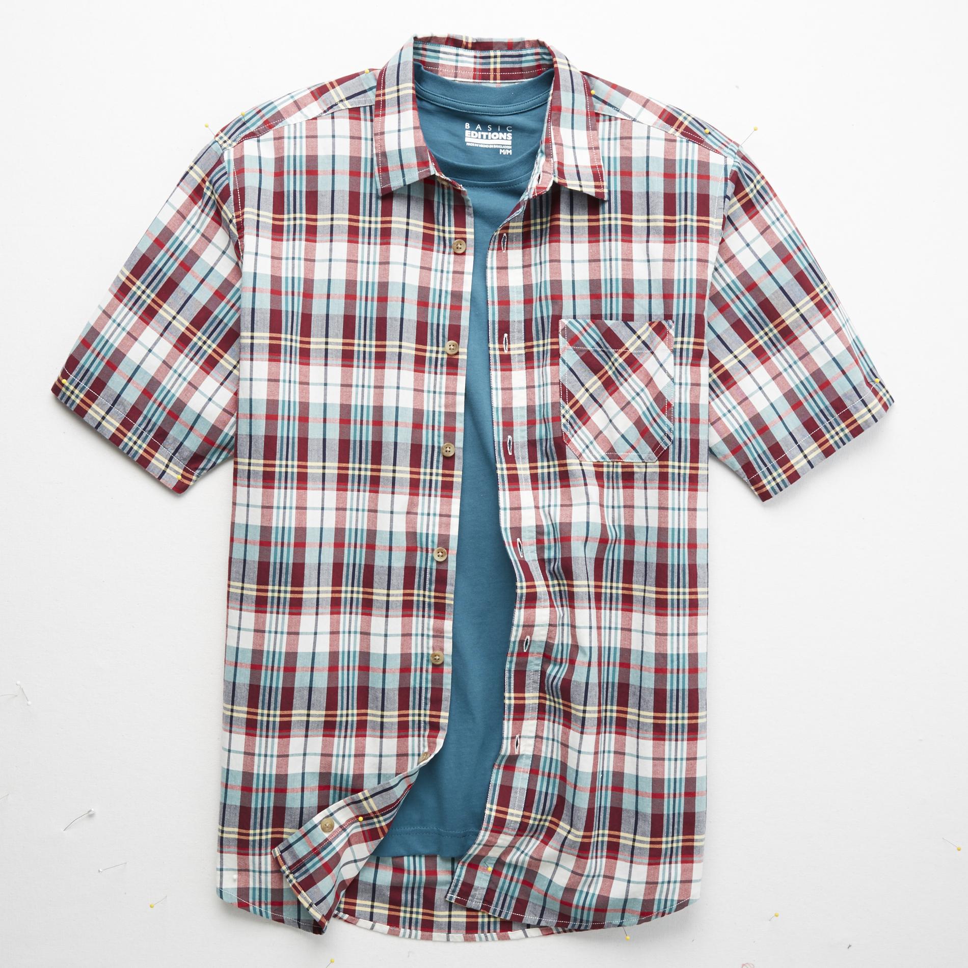 Basic Editions Men's Button-Front Shirt & T-Shirt - Plaid
