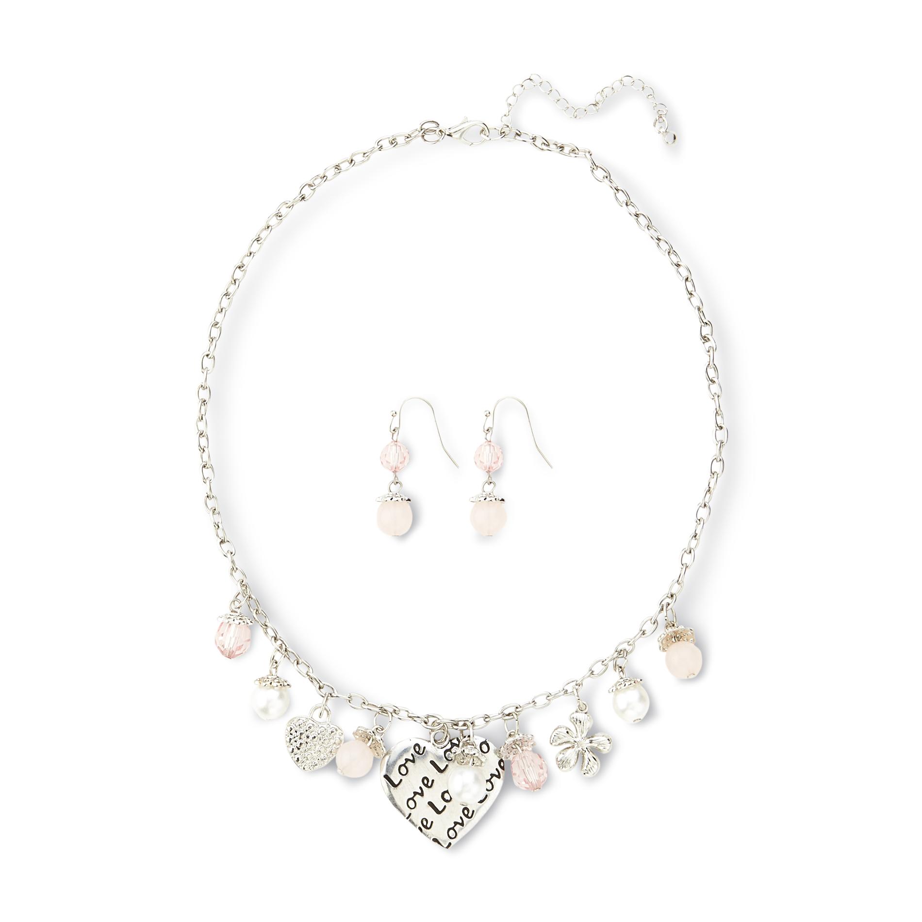 Jaclyn Smith Women's Heart & Beaded Pendant Necklace & Earrings