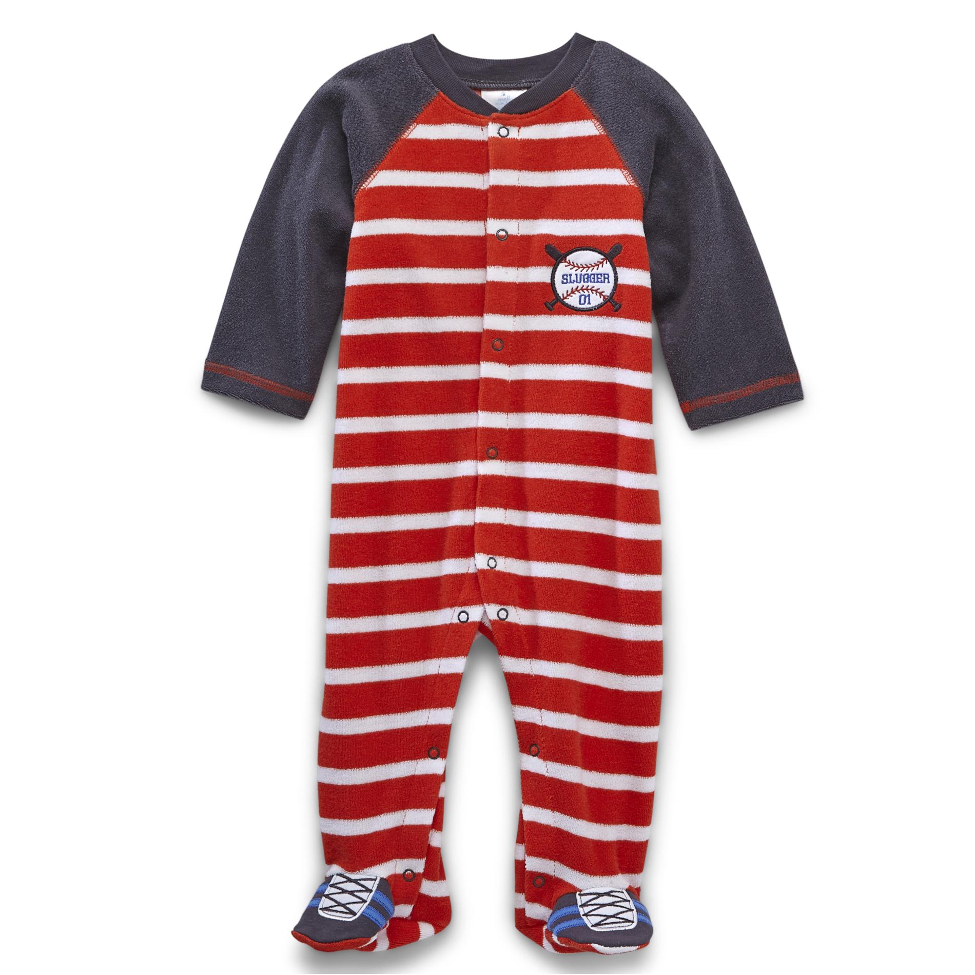 Small Wonders Newborn Boy's Footed Raglan Pajama Sleeper - Slugger