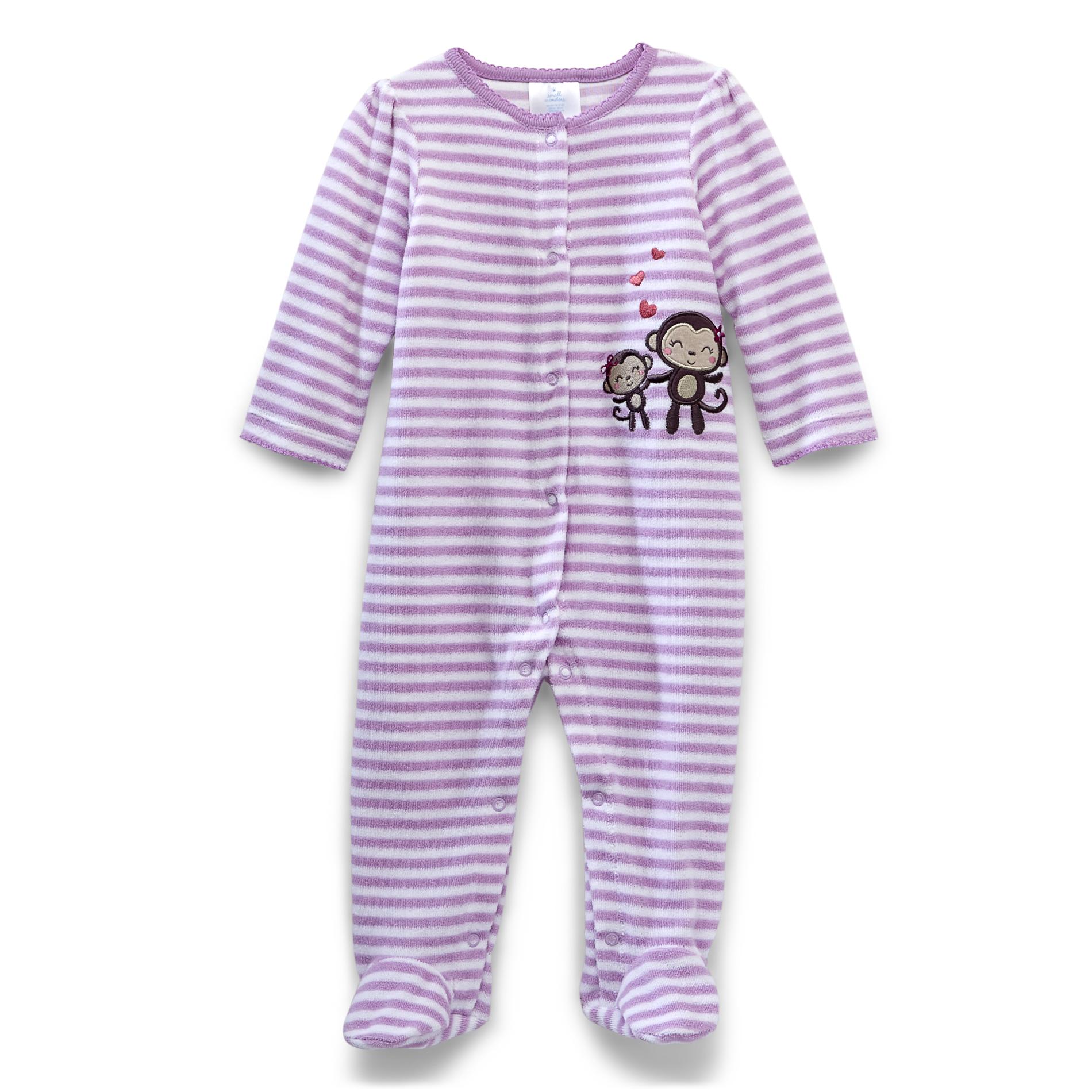 Small Wonders Newborn Girl's Footed Terry Sleeper Pajamas - Monkey