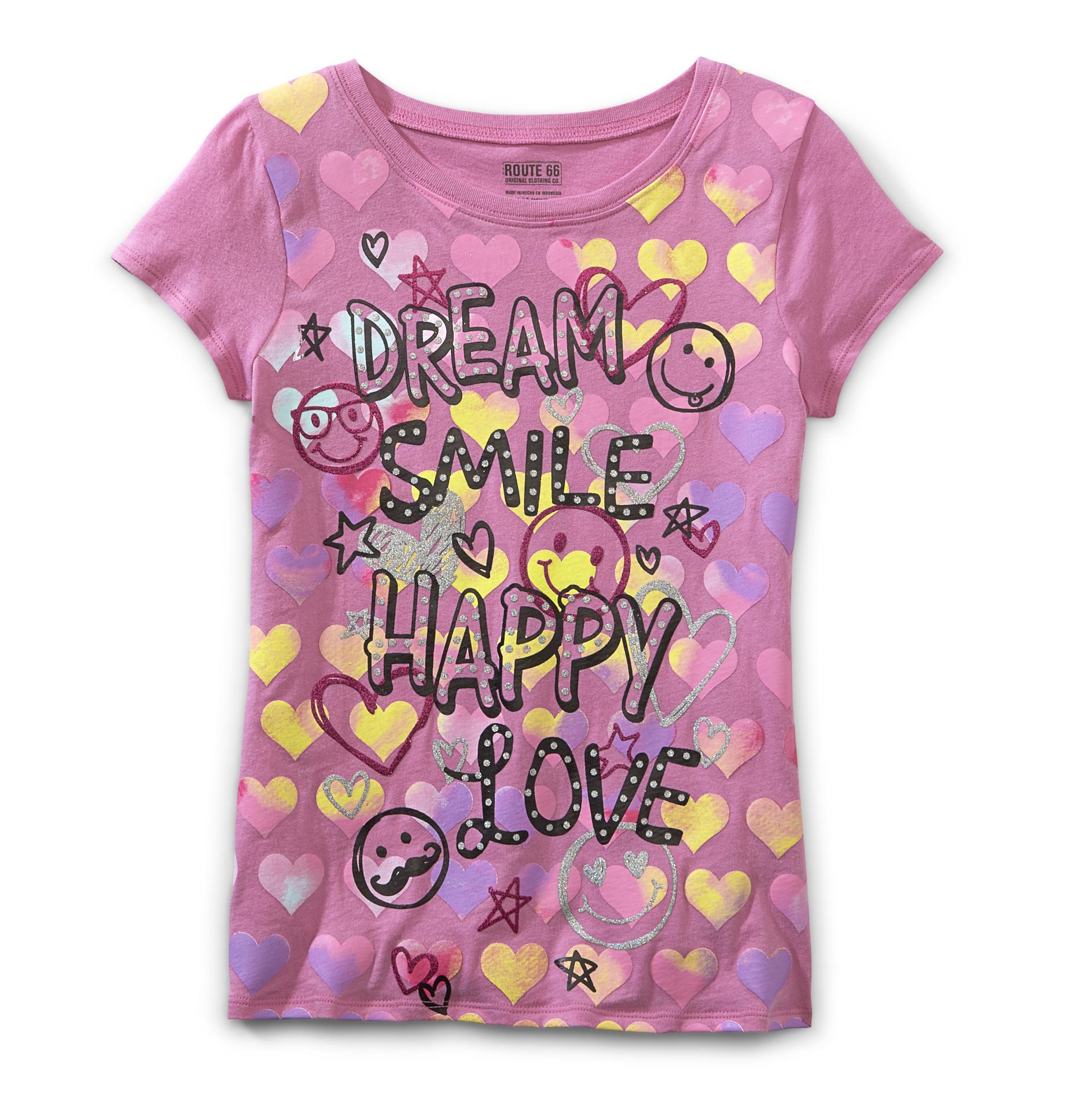 Route 66 Girl's Graphic T-Shirt - Dream Smile Happy Love
