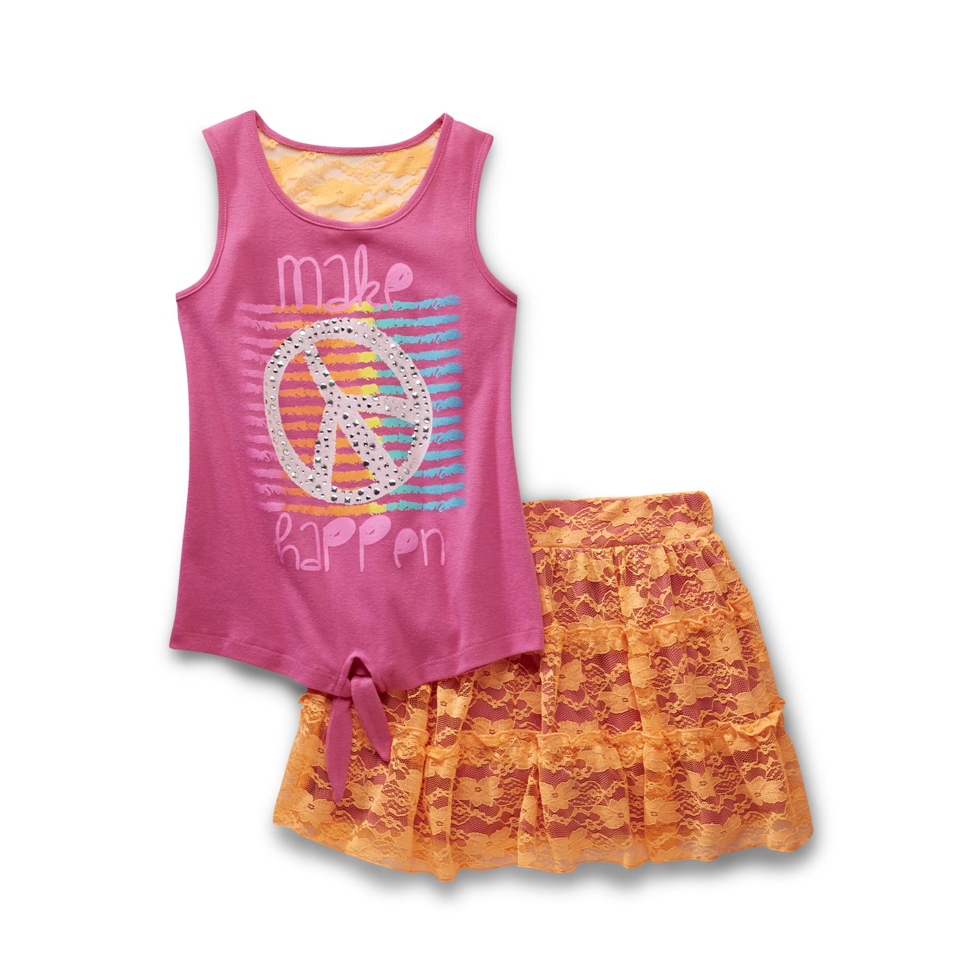Piper Girl's Graphic Tank Top & Skirt - Peace Sign