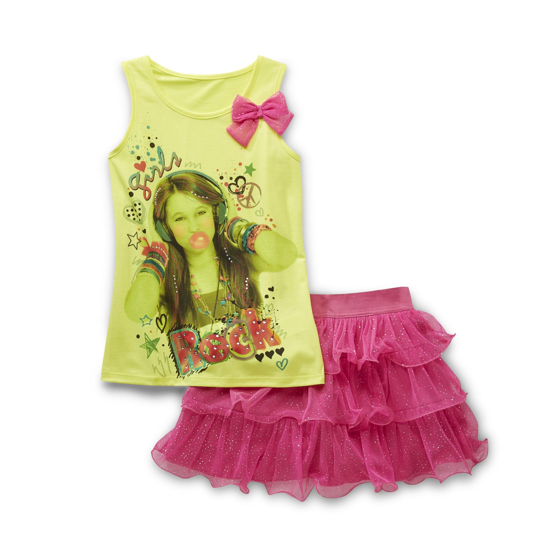 Piper Girl's Graphic Tank Top & Skirt - Studded