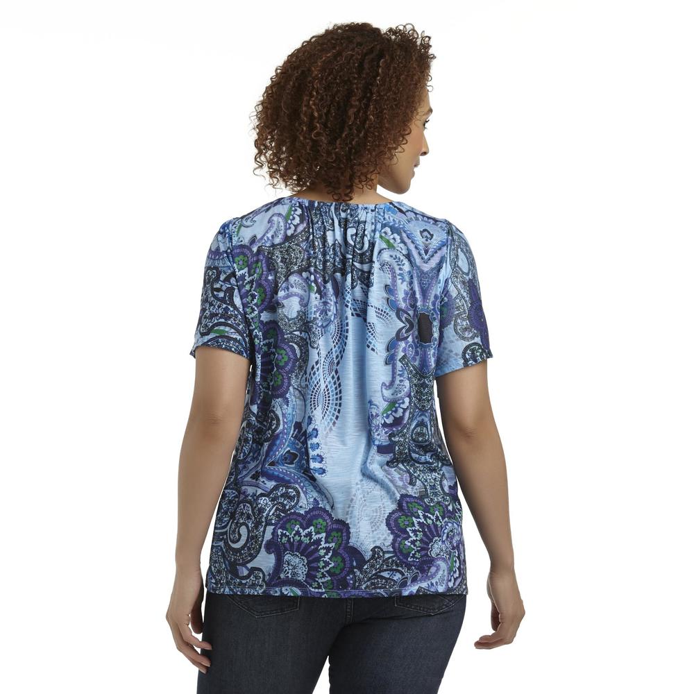 Live and Let Live Women's Plus Peasant Top - Paisley