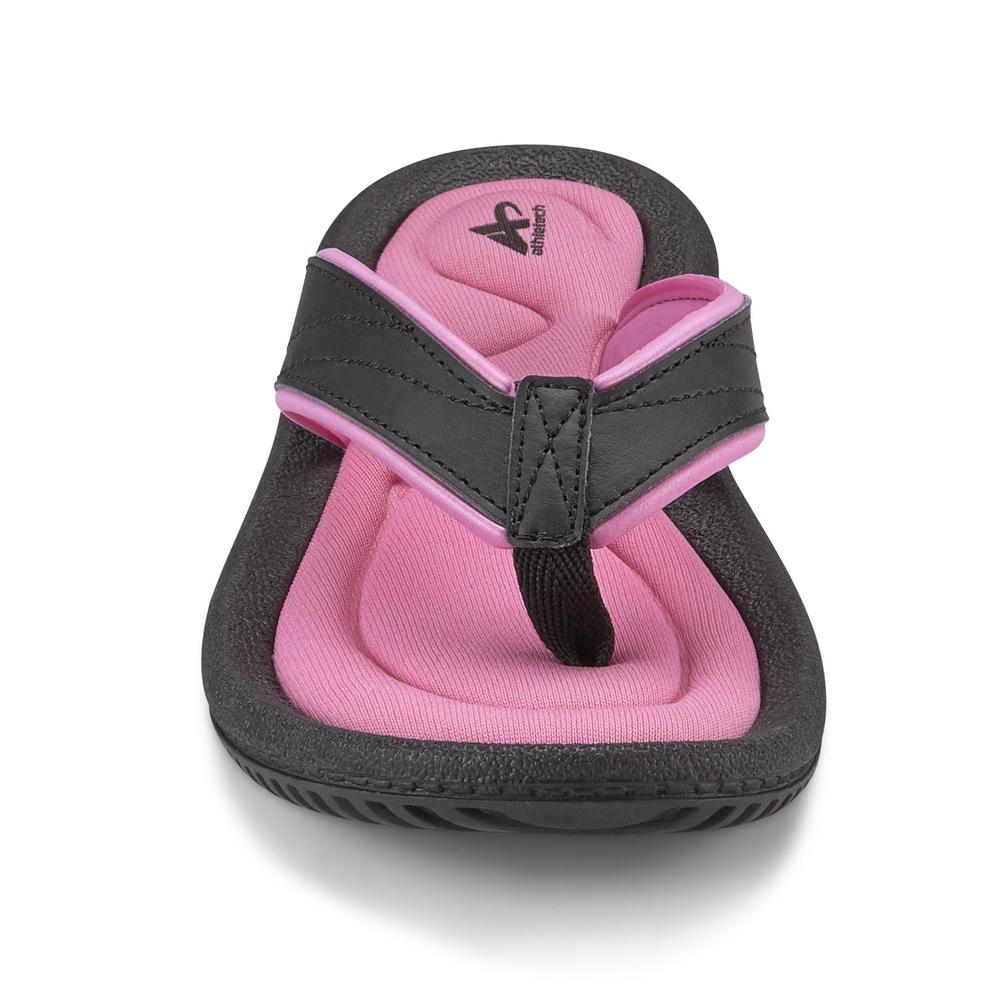 Athletech Women's Pink/Black Memory Foam Flip-Flop Sandal
