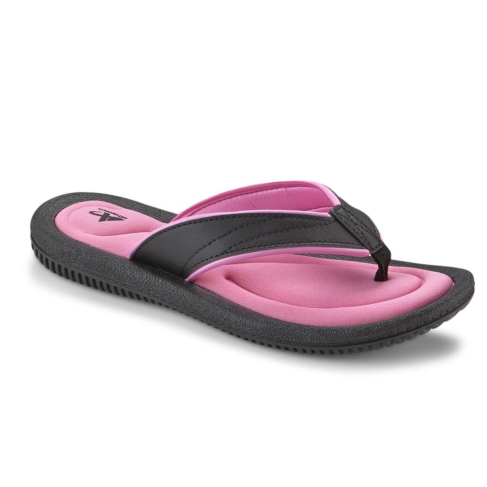 Athletech Women's Pink/Black Memory Foam Flip-Flop Sandal