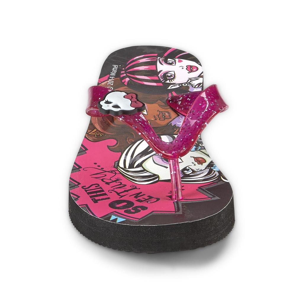 Monster High Girl's Pink Glitter Wedge Flip-Flop