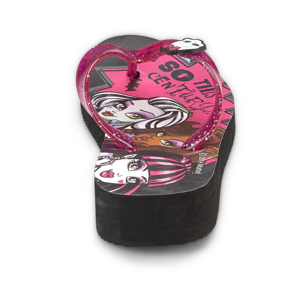 Monster High Girl's Pink Glitter Wedge Flip-Flop