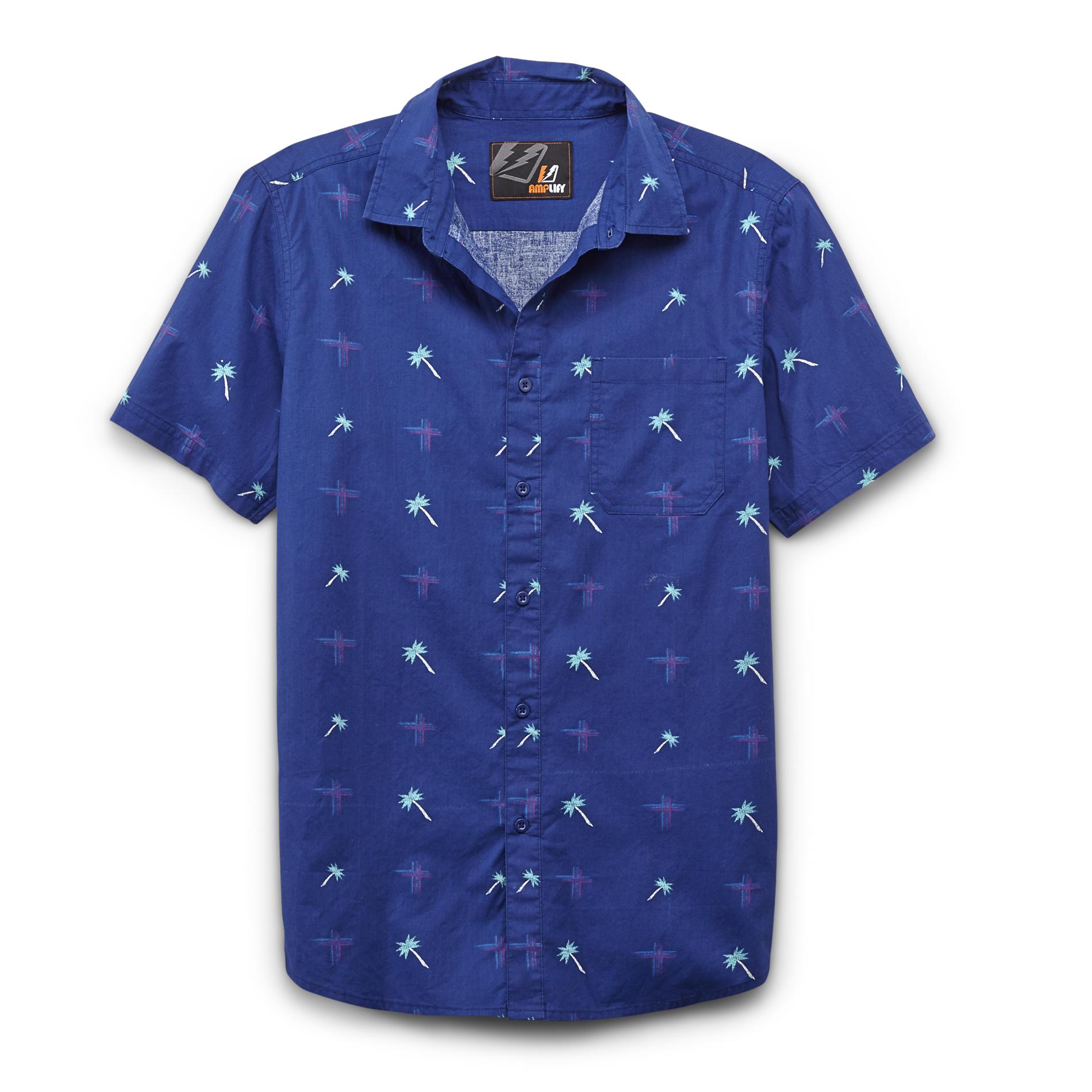 Amplify Young Men's Woven Shirt - Palm Trees & Crosses