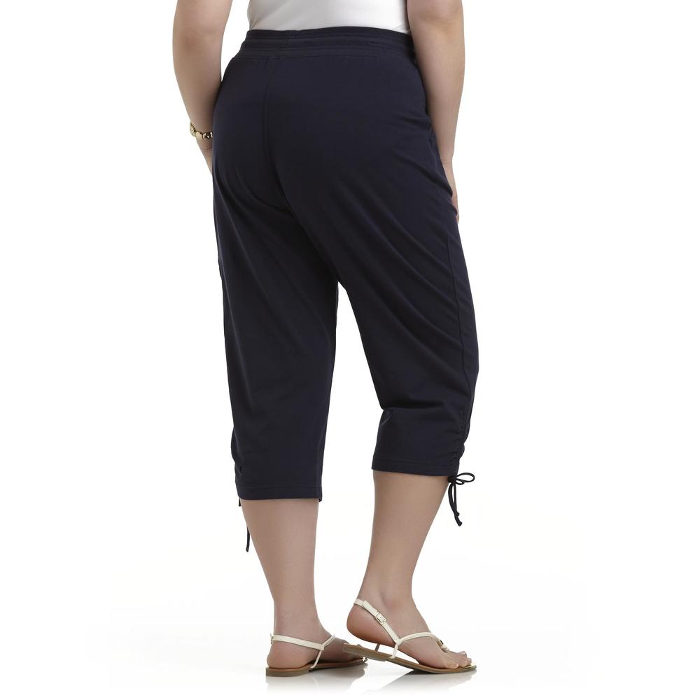 Basic Editions Women's Plus Knit Capri Pants - Embroidered Pocket